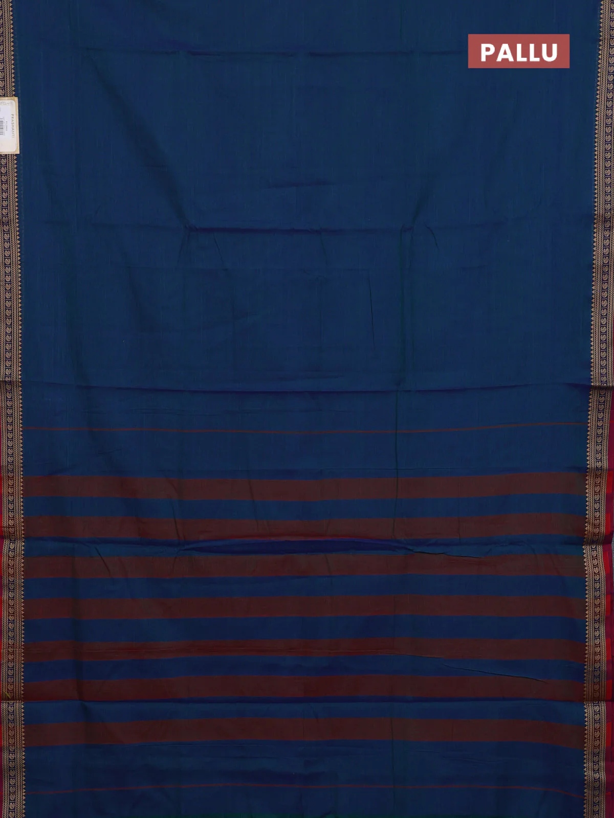 Narayanpet cotton saree dual shade of bluish green and pink with plain body and thread woven border - Image 3