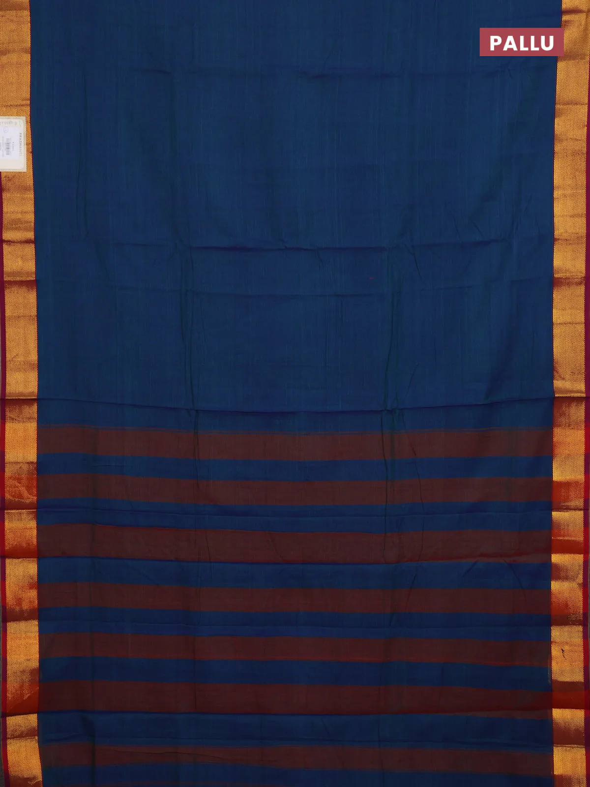 Narayanpet cotton saree dual shade of bluish green and pink with plain body and zari woven border - Image 3