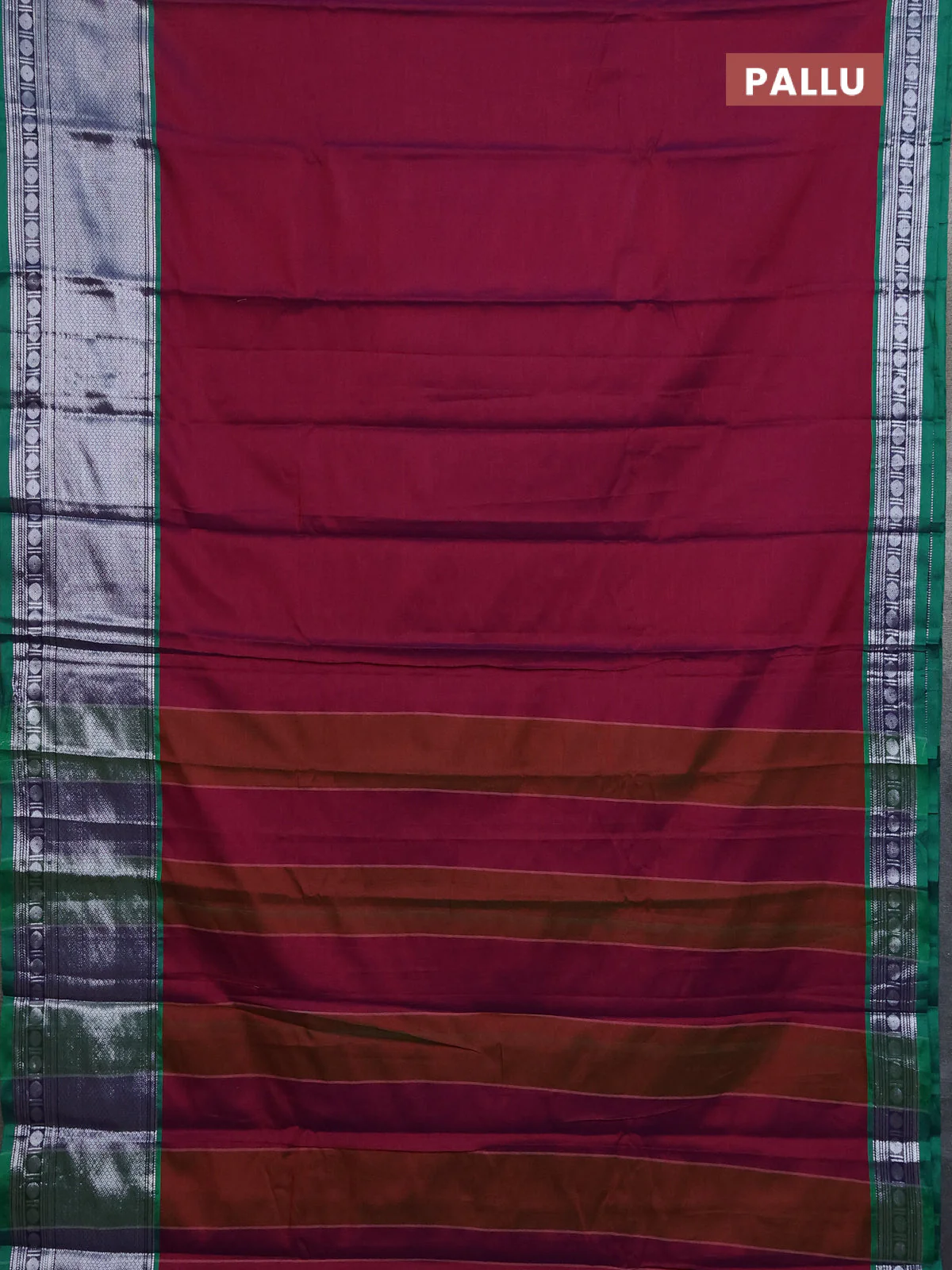 Narayanpet cotton saree dual shade of bluish pink and green with plain body and long zari woven border - Image 3