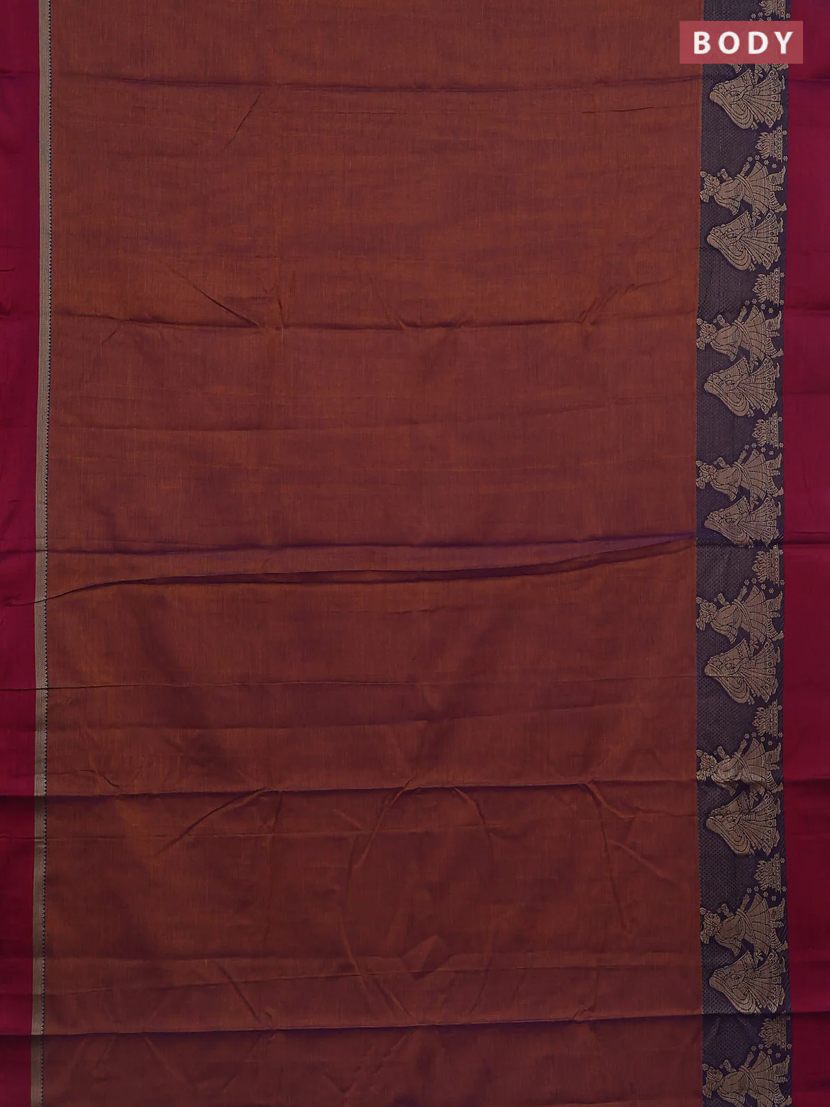Narayanpet cotton saree dual shade of brown and purple with plain body and thread woven simple border - Image 2