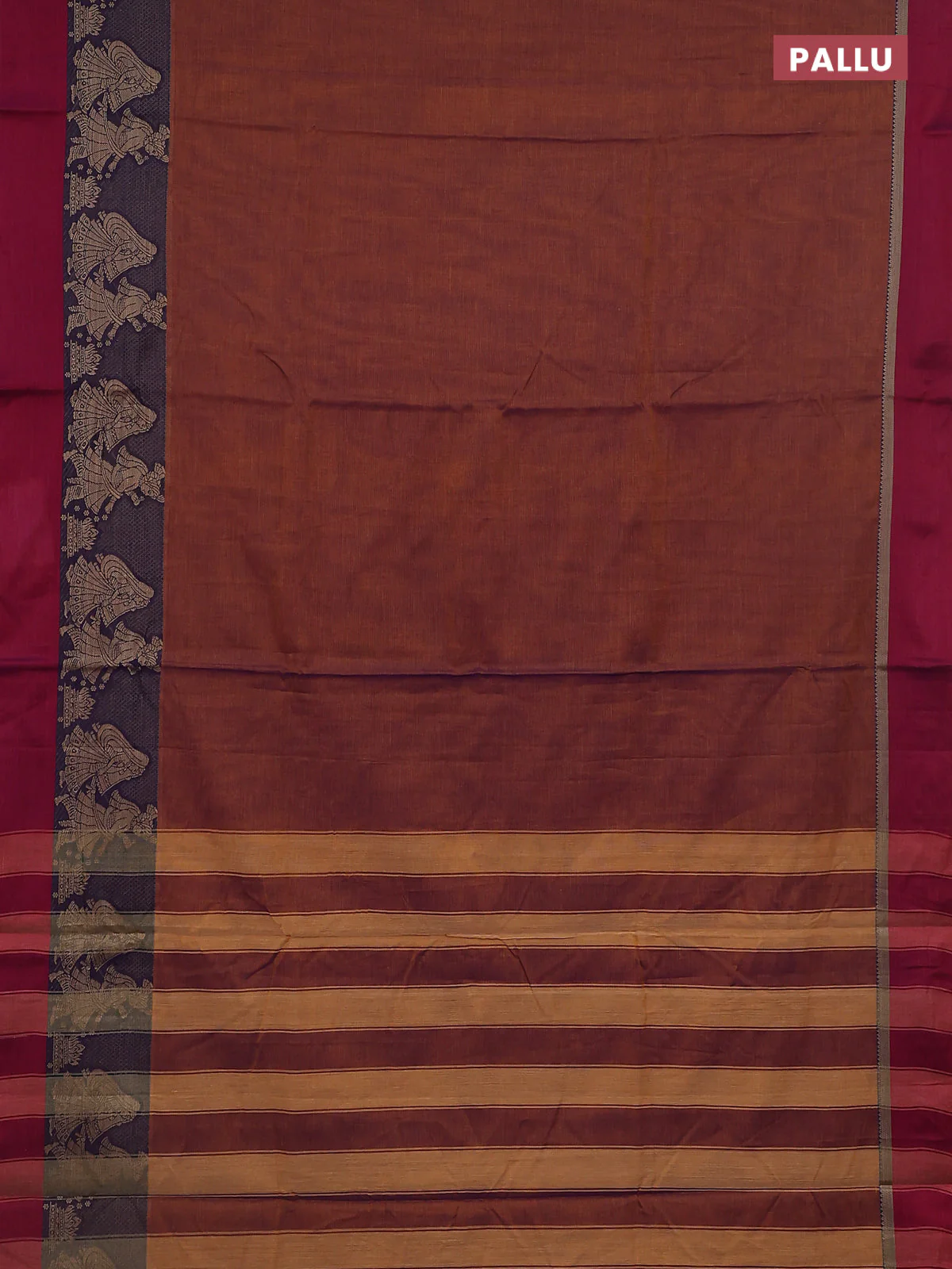 Narayanpet cotton saree dual shade of brown and purple with plain body and thread woven simple border - Image 3