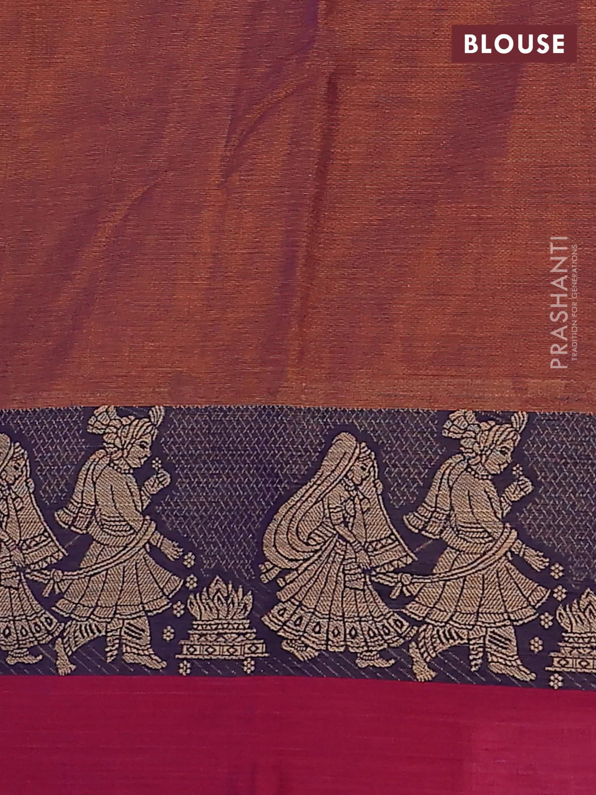 Narayanpet cotton saree dual shade of brown and purple with plain body and thread woven simple border - Image 4