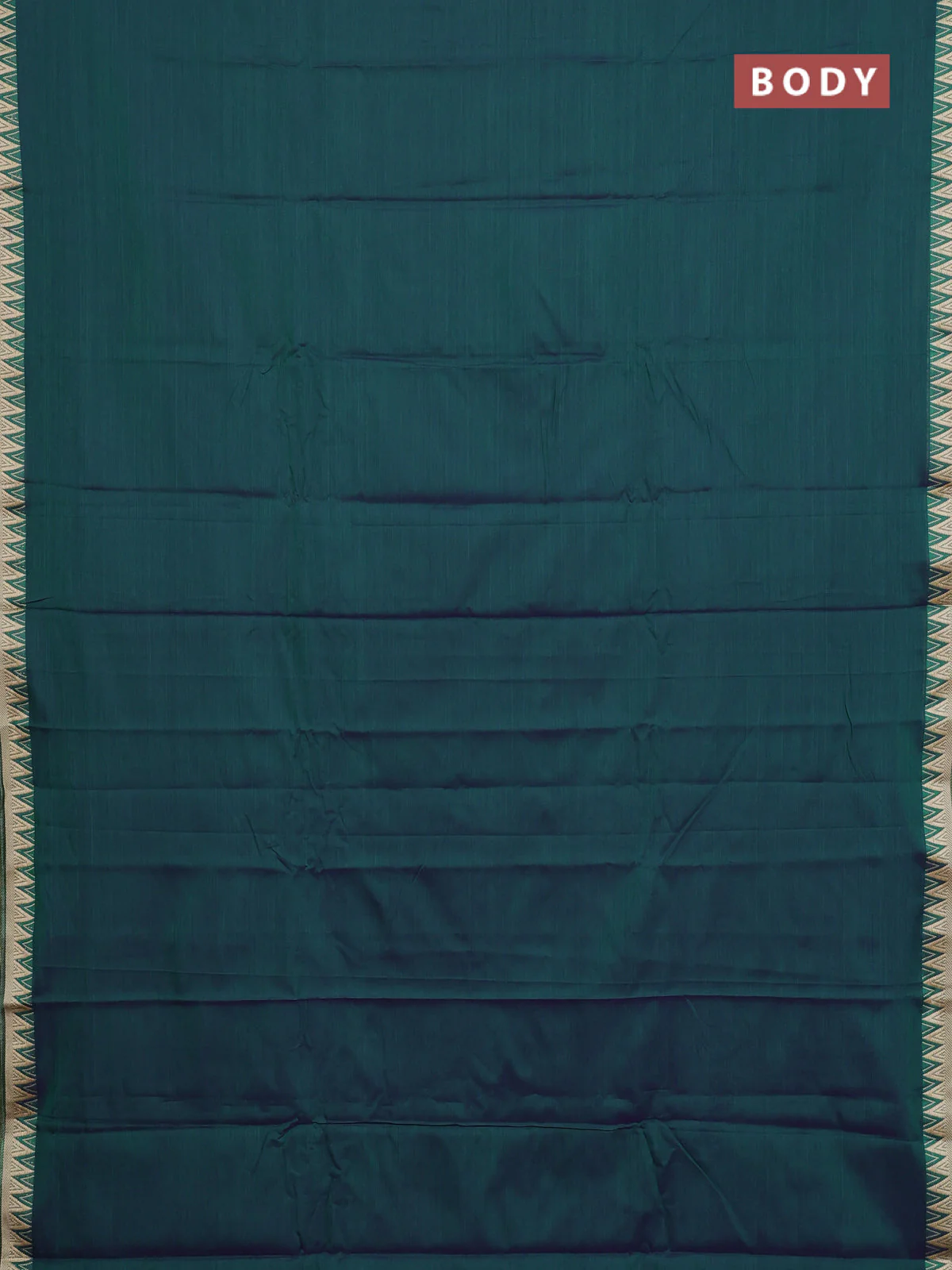 Narayanpet cotton saree dual shade of green and beige with plain body and temple thread woven border - Image 2