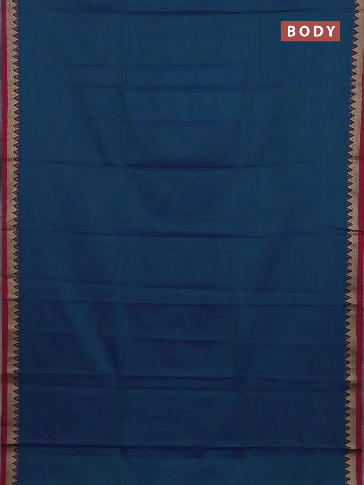Narayanpet cotton saree dual shade of greenish blue and magenta pink with plain body and temple thread woven border - Image 2