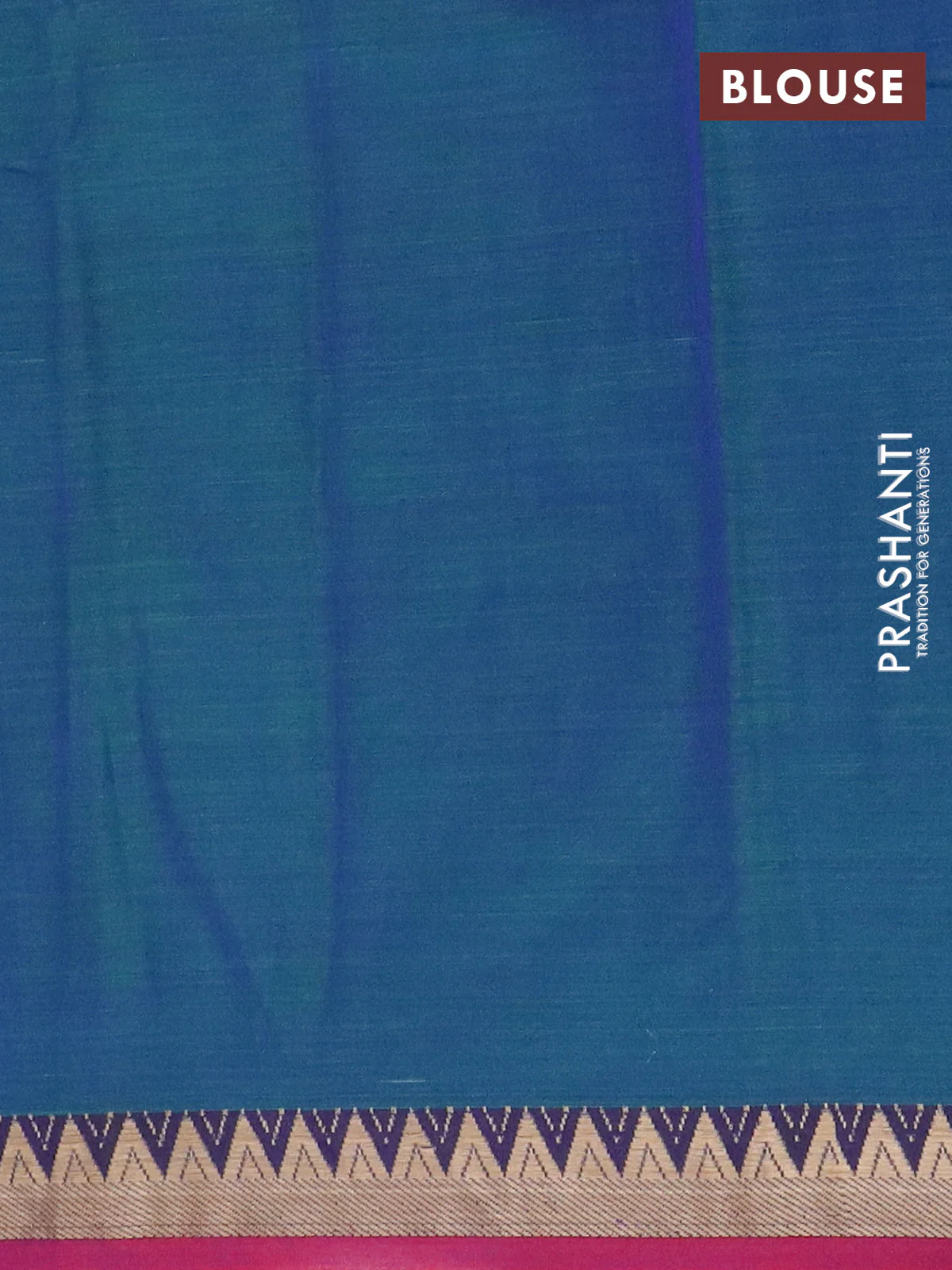 Narayanpet cotton saree dual shade of greenish blue and magenta pink with plain body and temple thread woven border - Image 4