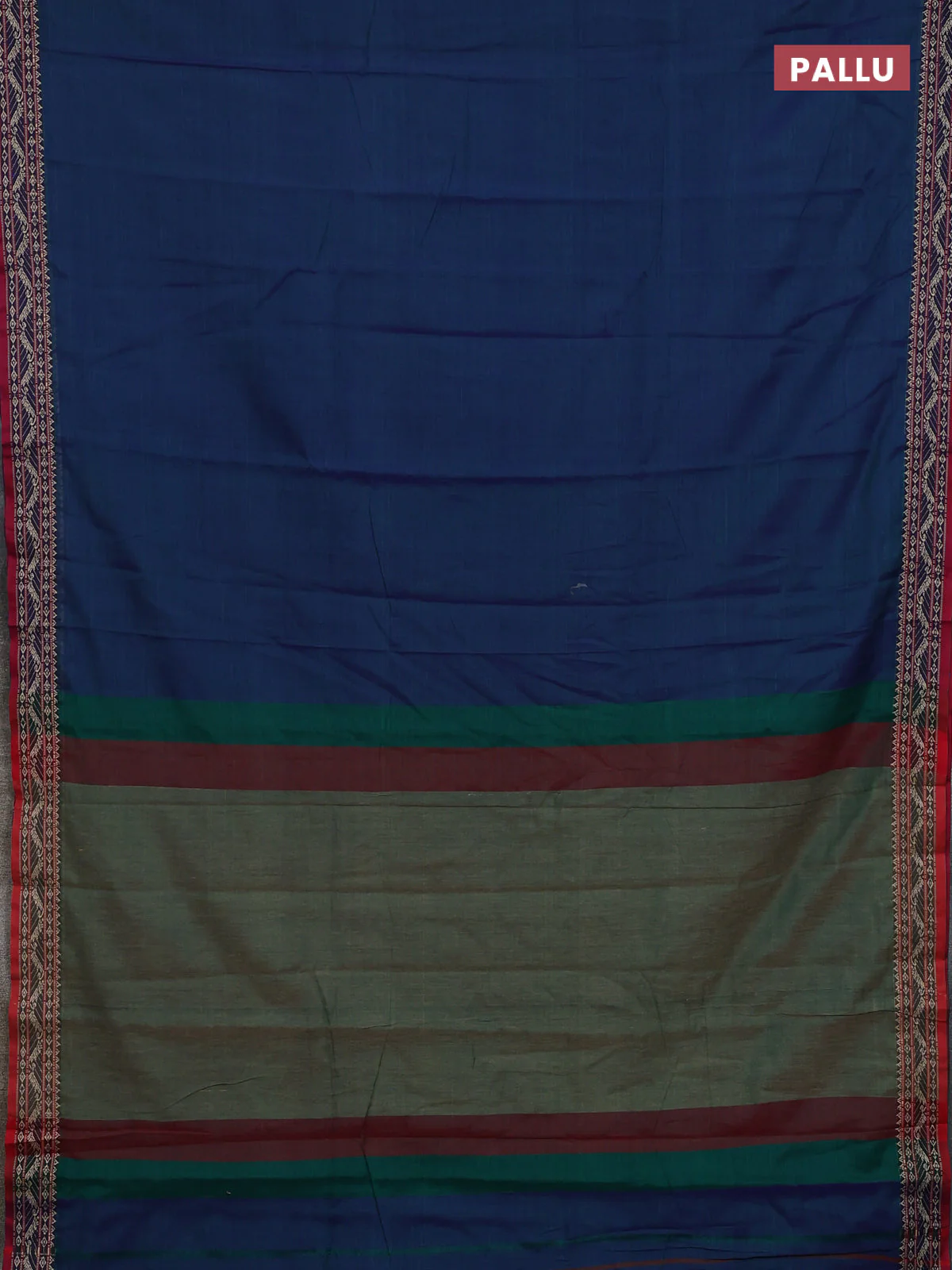 Narayanpet cotton saree dual shade of greenish blue and maroon with plain body and thread woven border - Image 3