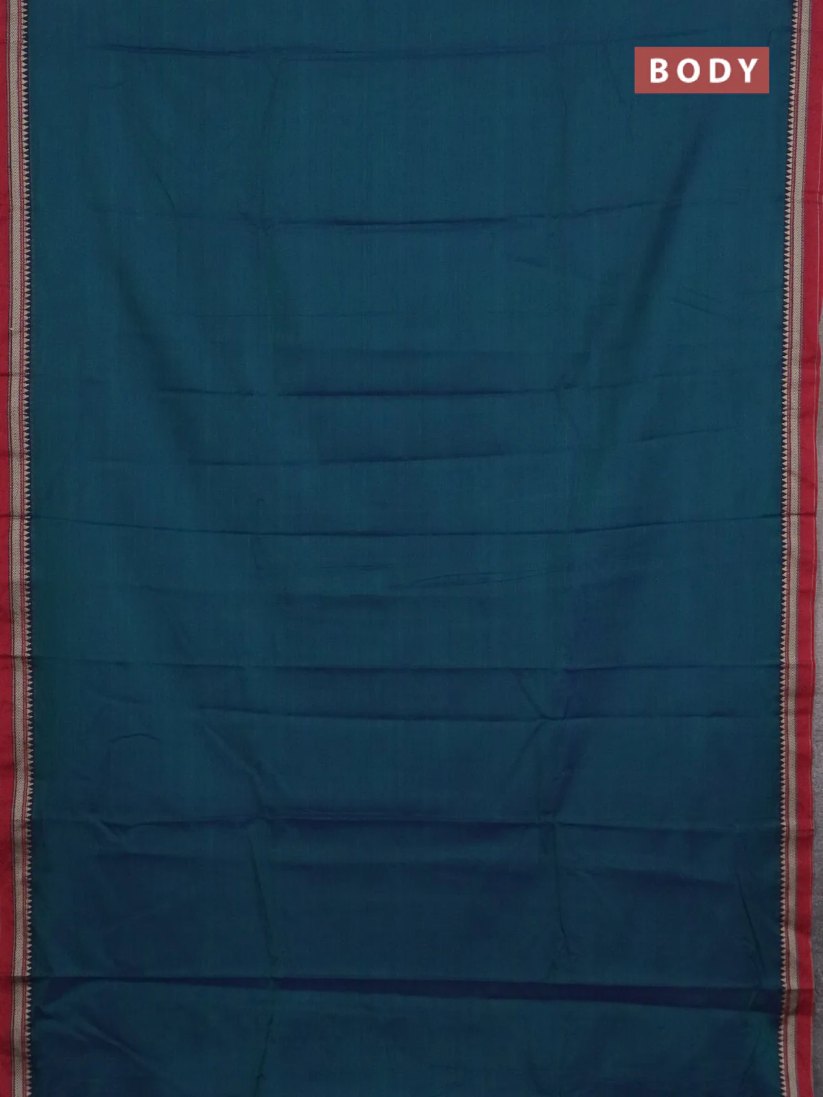 Narayanpet cotton saree dual shade of greenish blue and maroon with plain body and thread woven border - Image 2