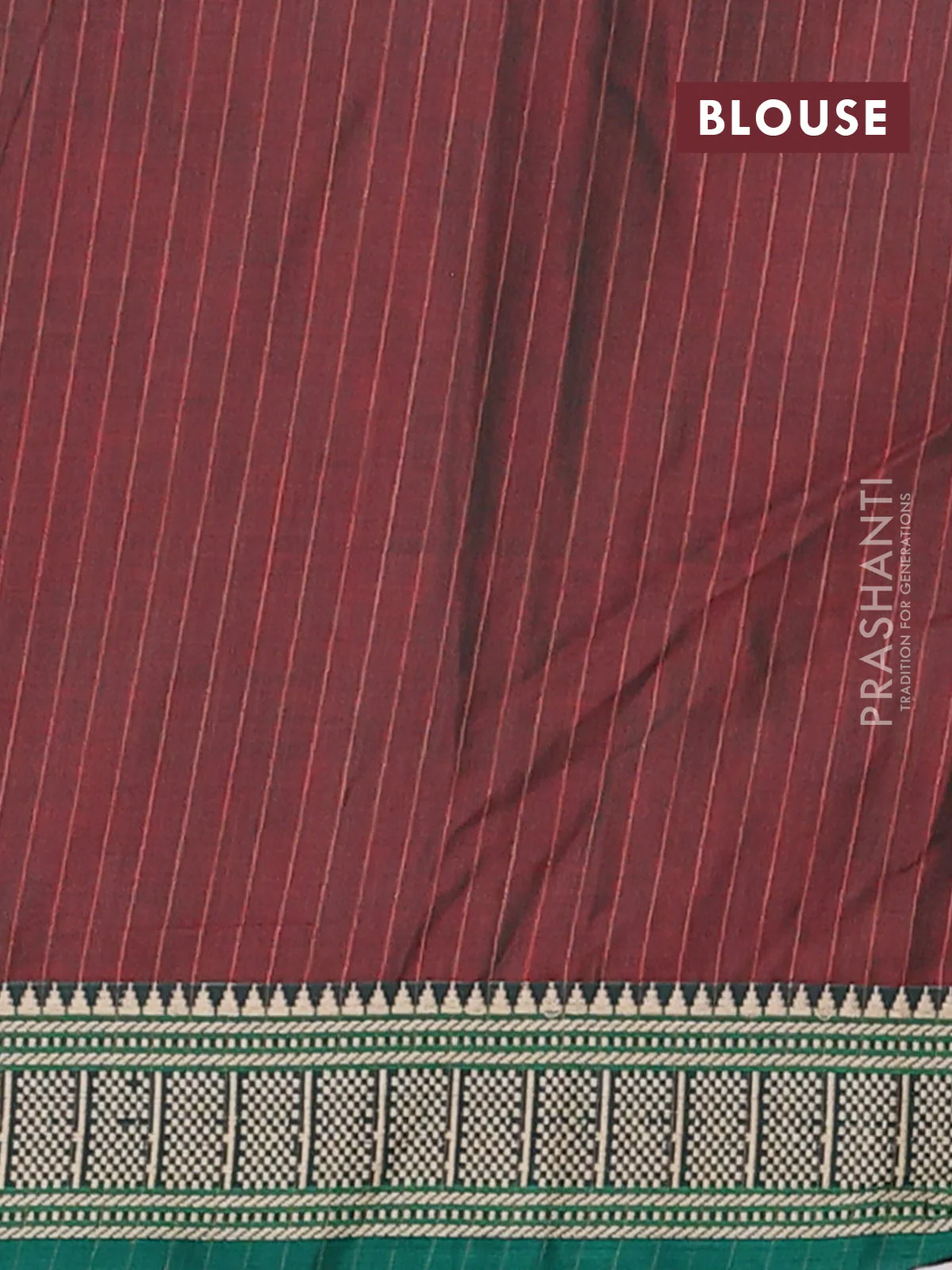 Narayanpet cotton saree dual shade of greenish maroon and green with allover thread weaves and temple thread woven border - Image 4