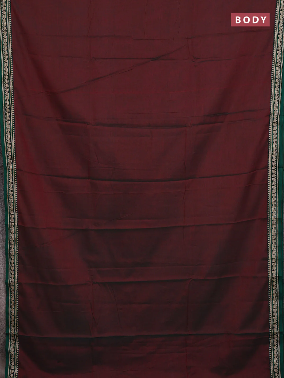 Narayanpet cotton saree dual shade of greenish maroon and green with plain body and thread woven border - Image 2