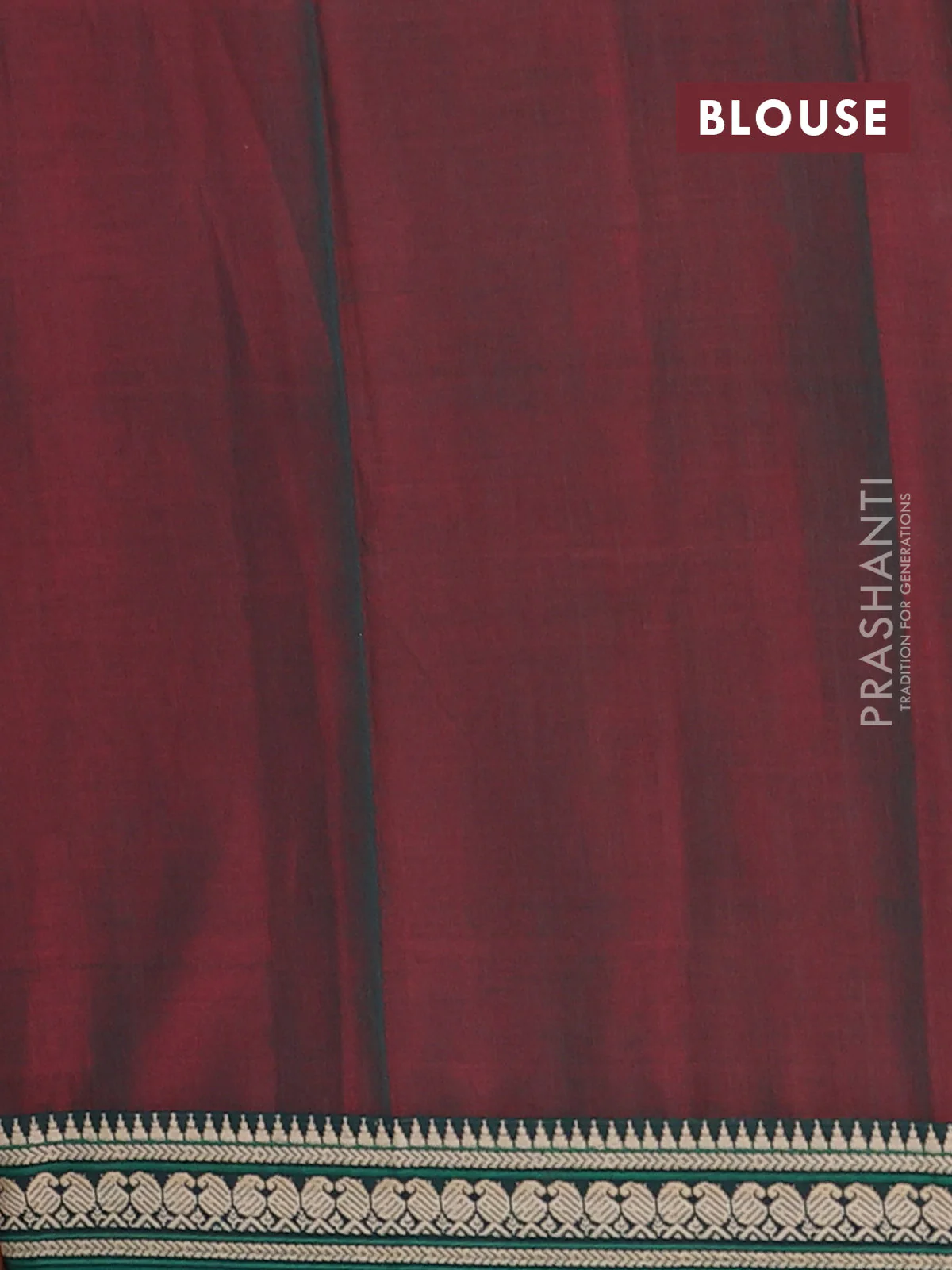 Narayanpet cotton saree dual shade of greenish maroon and green with plain body and thread woven border - Image 4