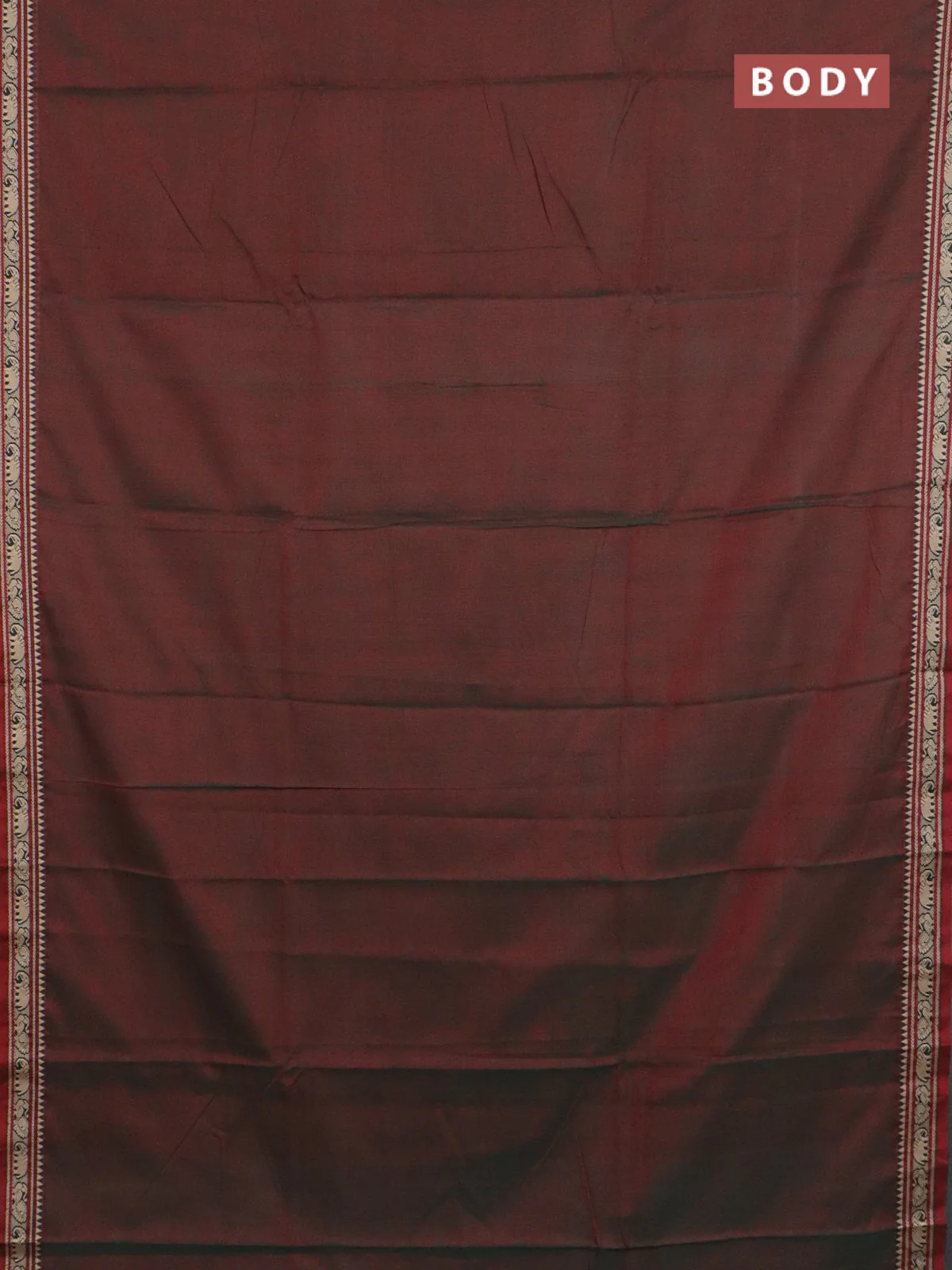 Narayanpet cotton saree dual shade of greenish maroon and maroon with plain body and thread woven border - Image 2