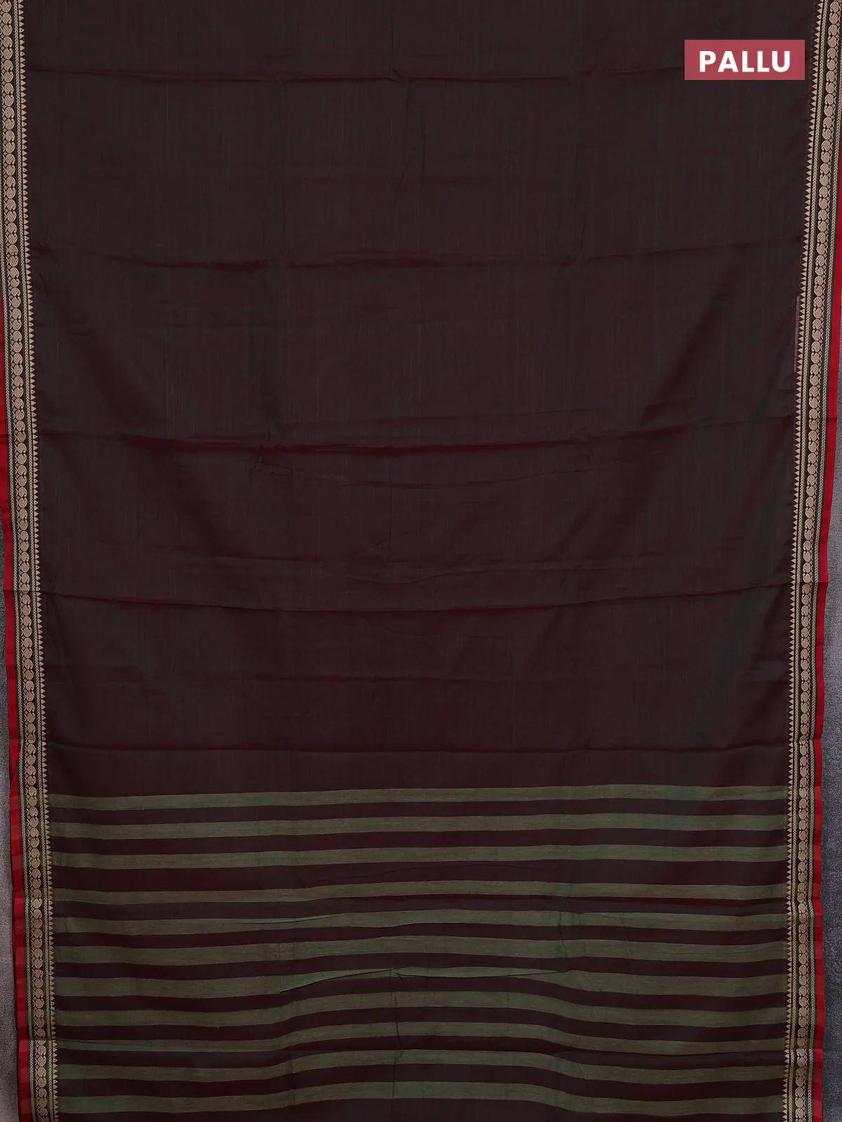 Narayanpet cotton saree dual shade of greenish red and red with plain body and thread woven border - Image 3