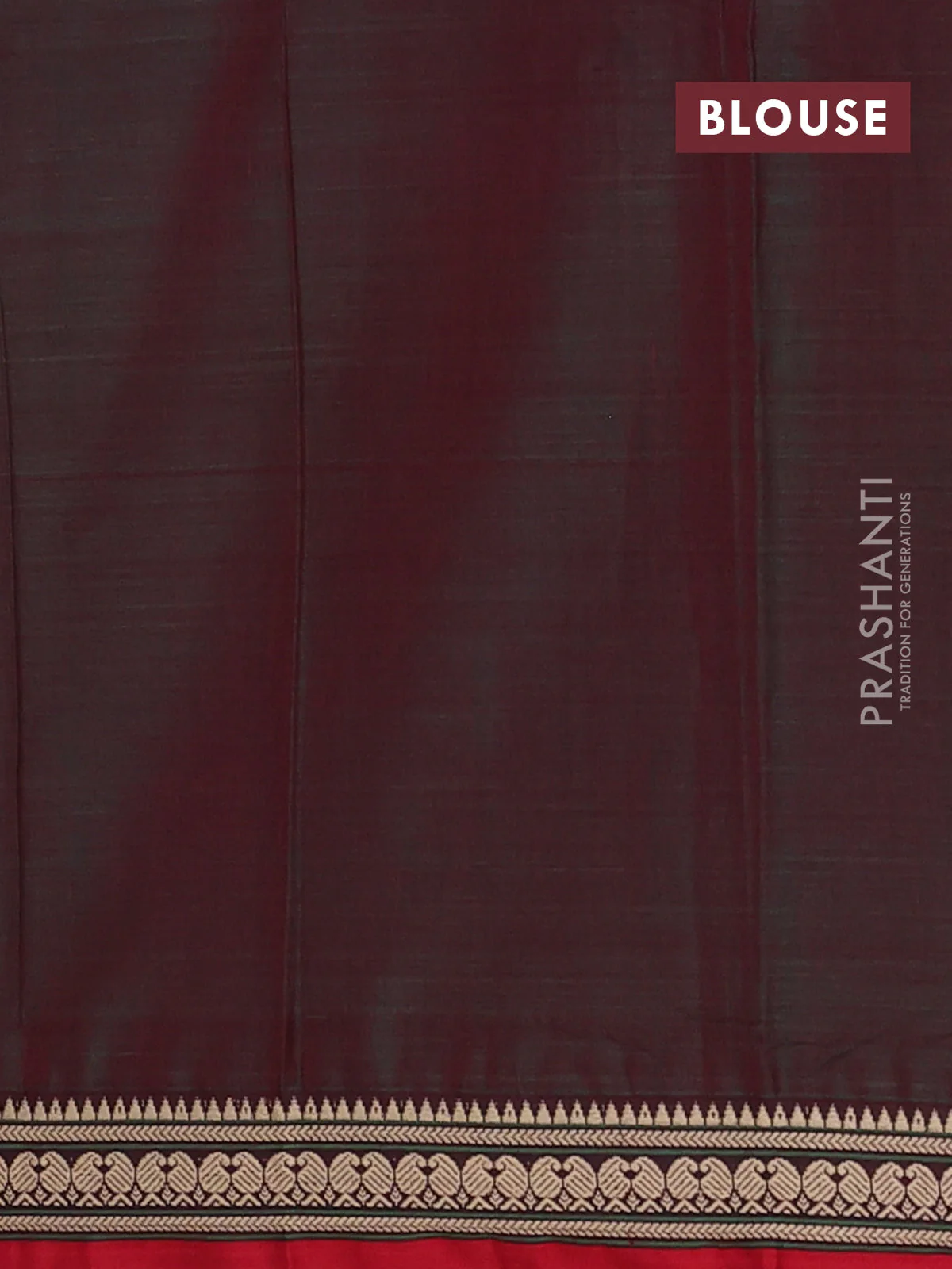 Narayanpet cotton saree dual shade of greenish red and red with plain body and thread woven border - Image 4