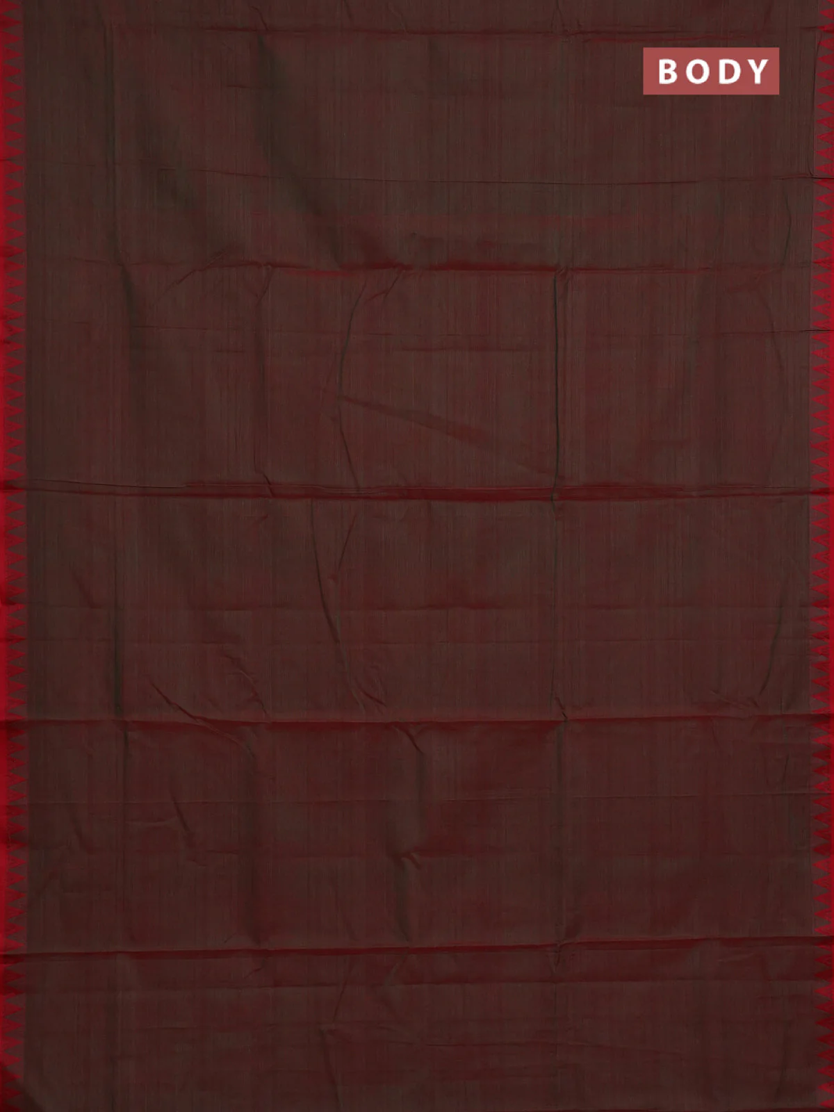 Narayanpet cotton saree dual shade of greenish red with plain body and temple thread woven border - Image 2