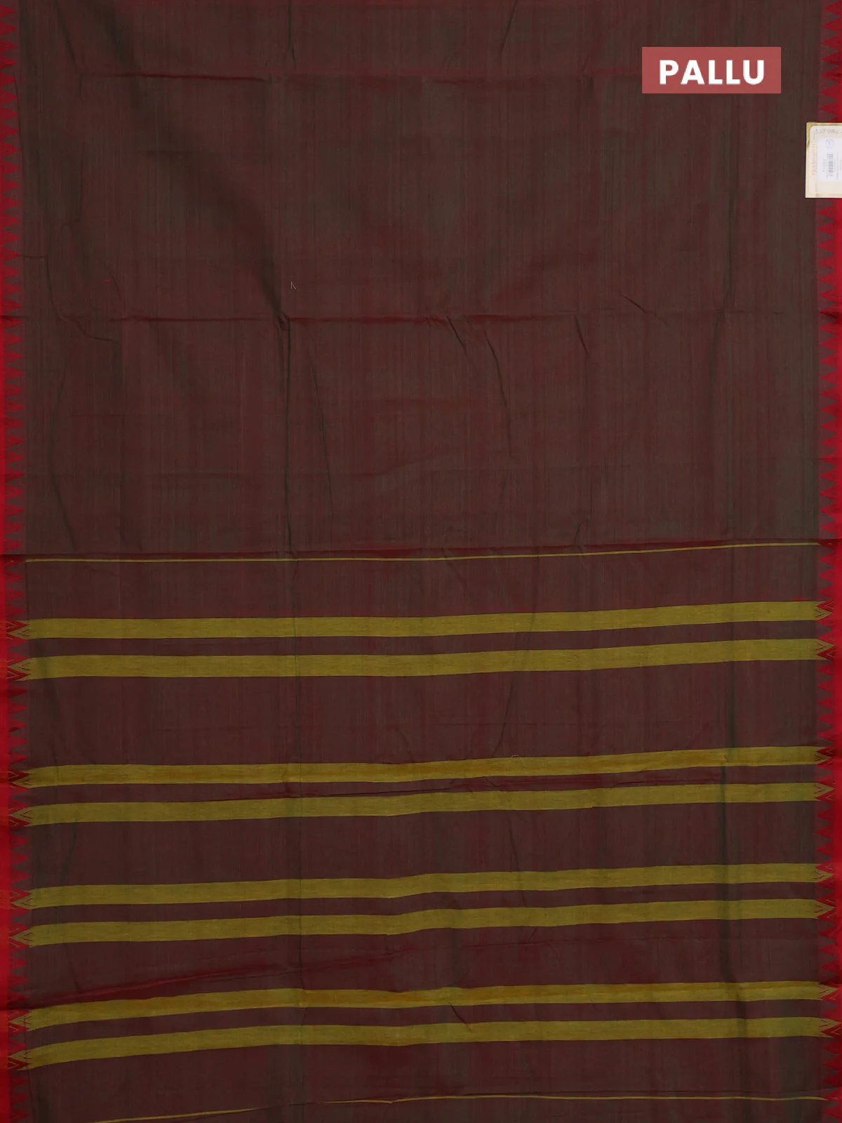 Narayanpet cotton saree dual shade of greenish red with plain body and temple thread woven border - Image 3