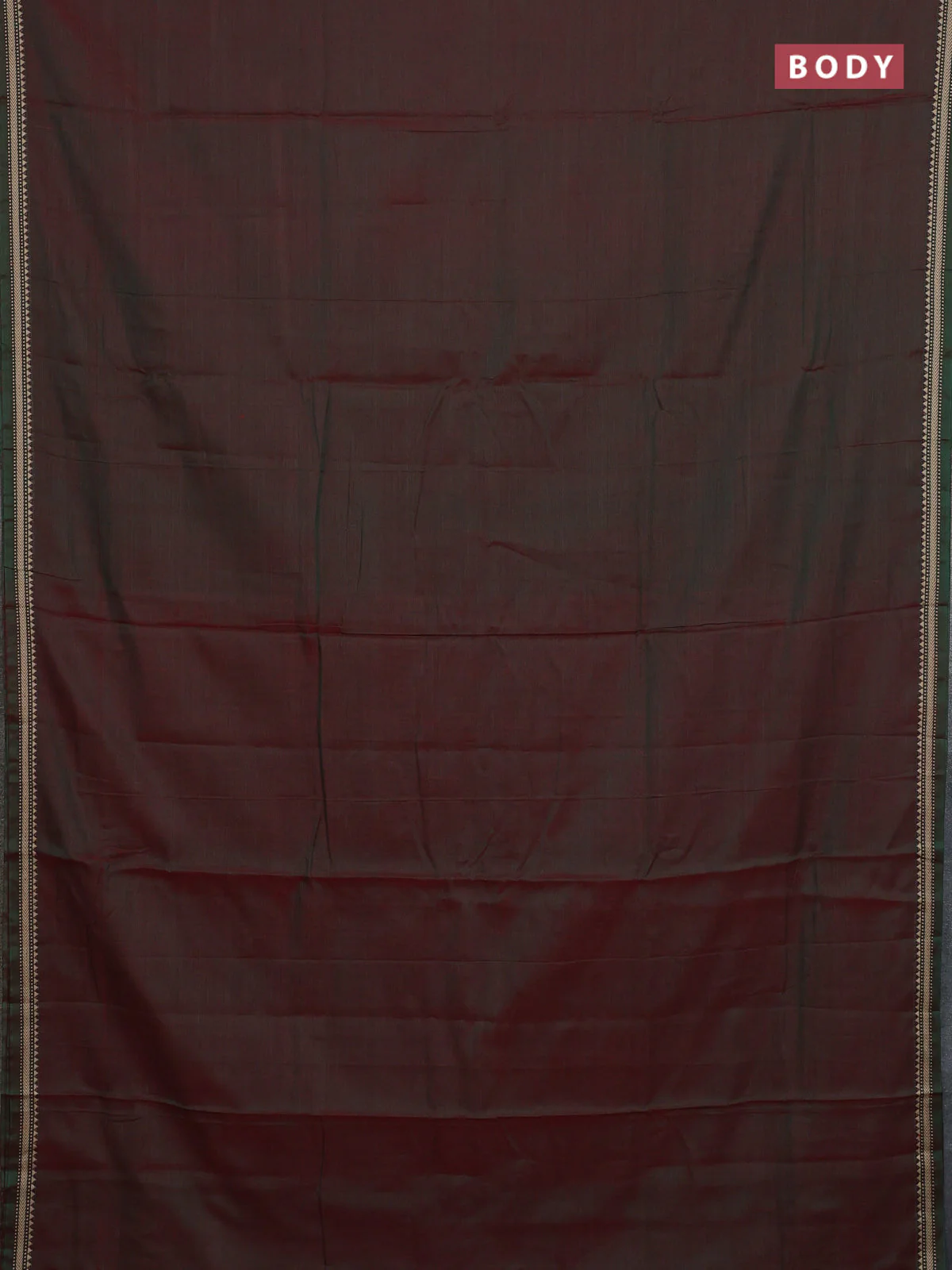 Narayanpet cotton saree dual shade of greenish red with plain body and thread woven border - Image 2