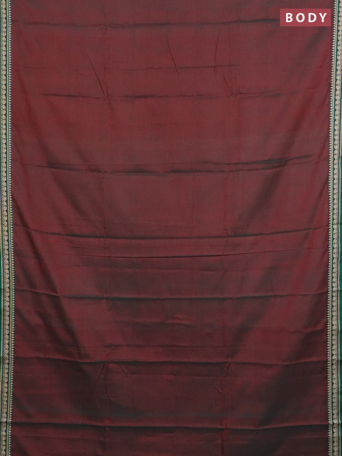 Narayanpet cotton saree dual shade of reddish green and green with plain body and thread woven border - Image 2