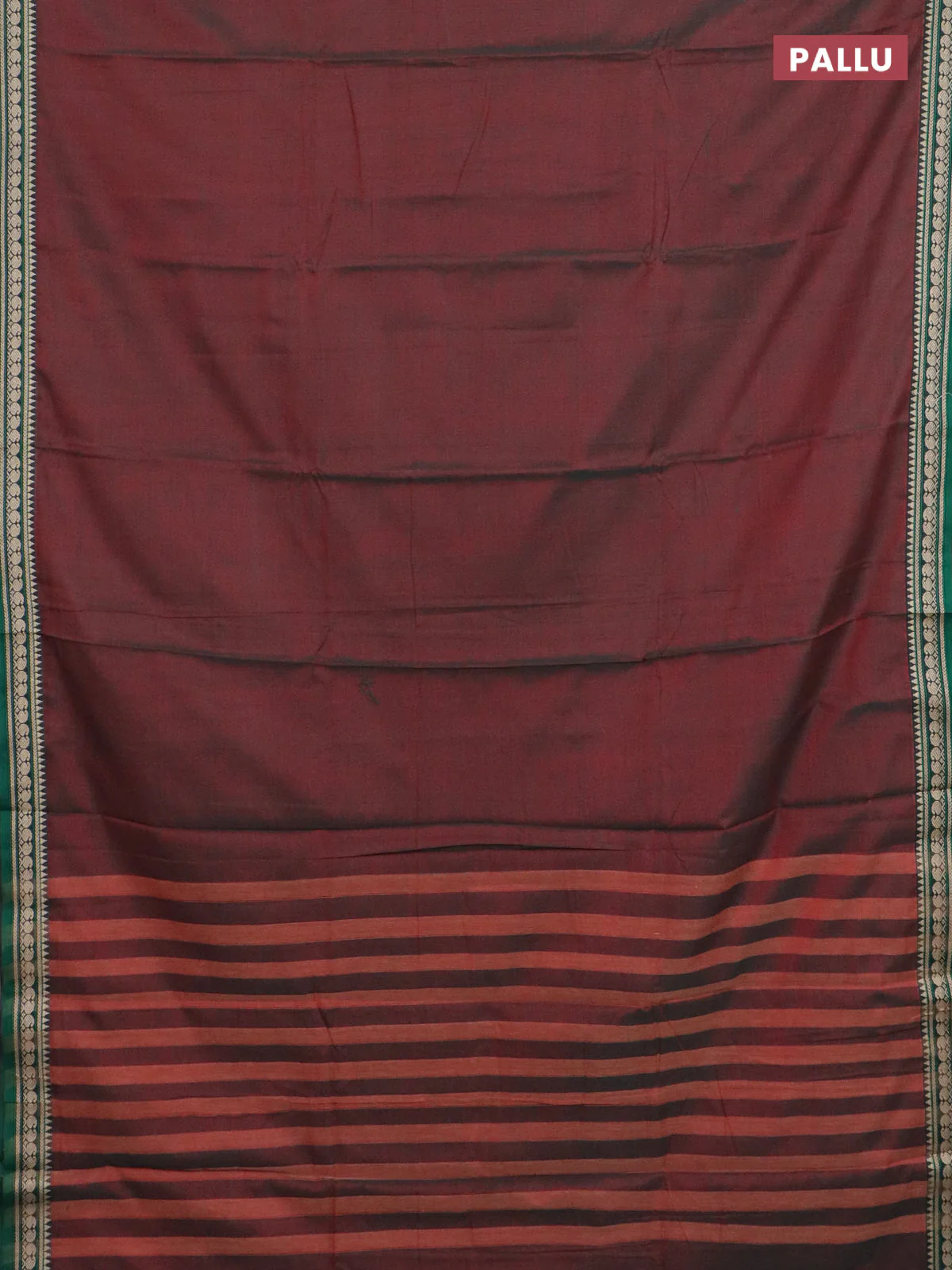 Narayanpet cotton saree dual shade of reddish green and green with plain body and thread woven border - Image 3