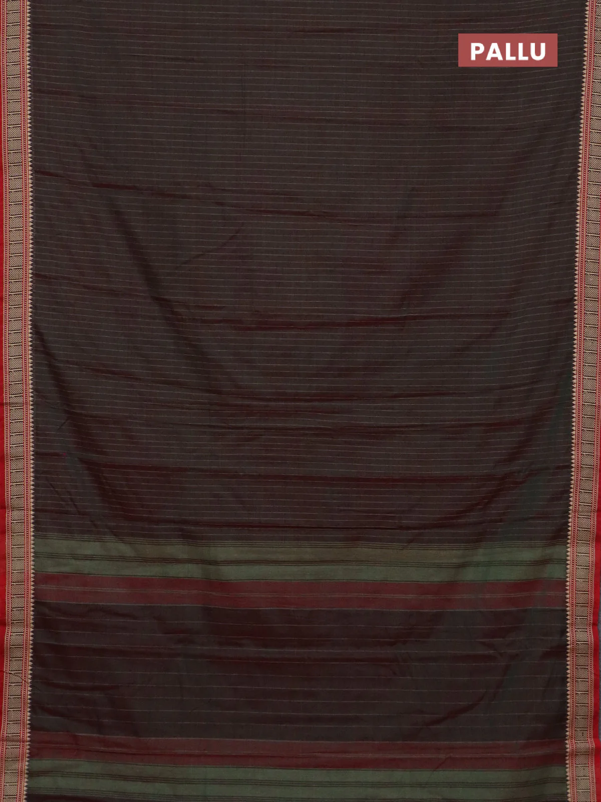 Narayanpet cotton saree dual shade of reddish green and red with allover thread weaves and temple thread woven border - Image 3