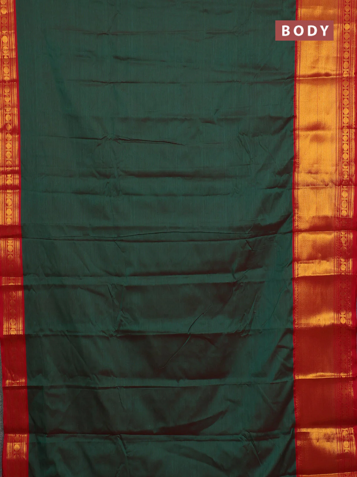 Narayanpet cotton saree dual shade of reddish green and red with plain body and long zari woven border - Image 2