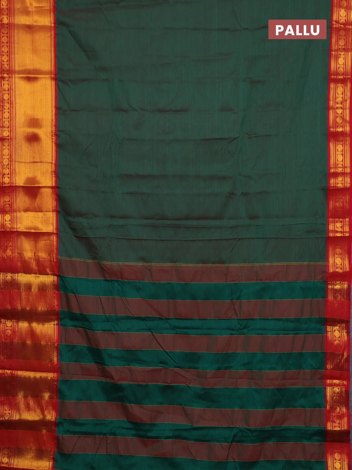 Narayanpet cotton saree dual shade of reddish green and red with plain body and long zari woven border - Image 3