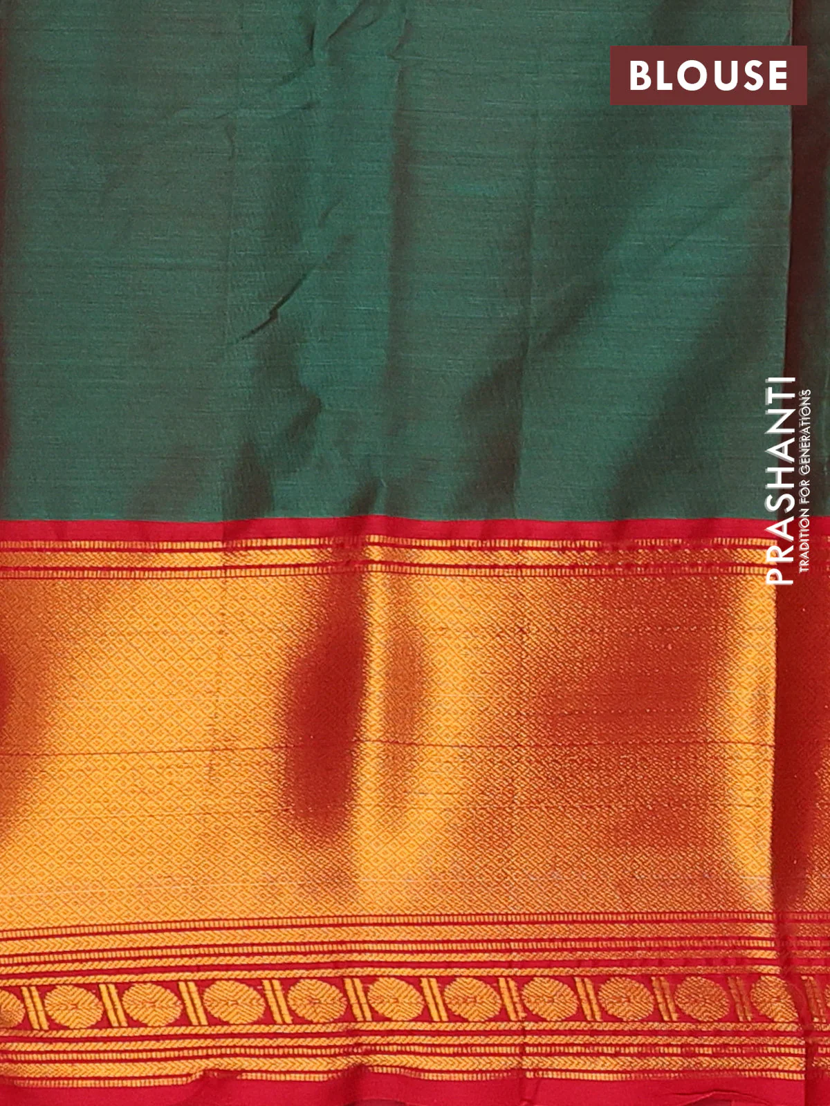 Narayanpet cotton saree dual shade of reddish green and red with plain body and long zari woven border - Image 4