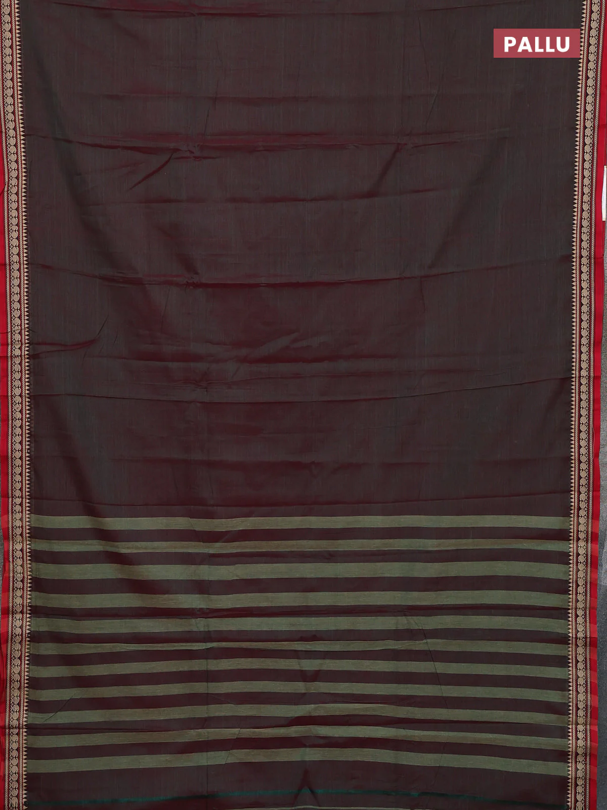 Narayanpet cotton saree dual shade of reddish green and red with plain body and thread woven border - Image 3