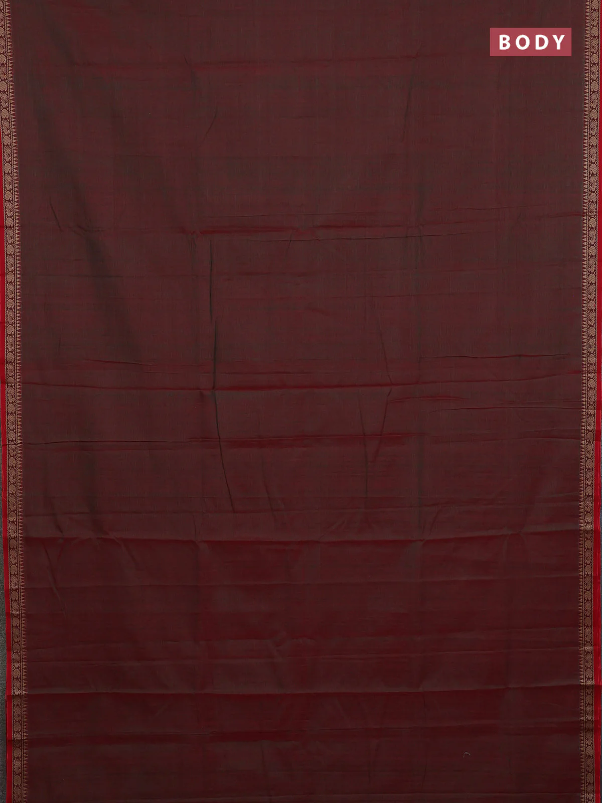 Narayanpet cotton saree dual shade of reddish green and red with plain body and thread woven border - Image 2