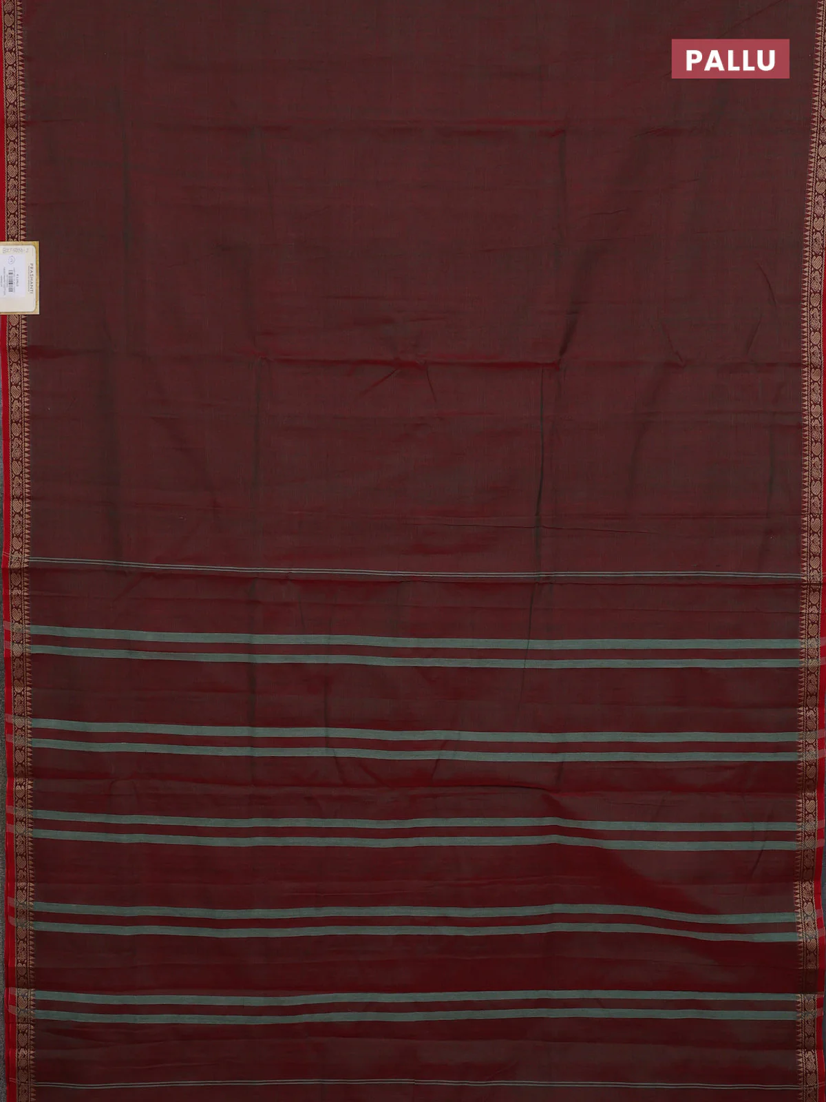 Narayanpet cotton saree dual shade of reddish green and red with plain body and thread woven border - Image 3