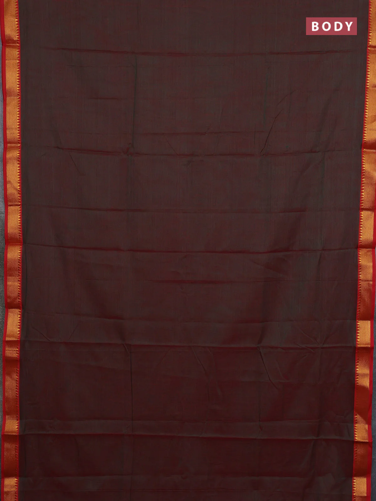 Narayanpet cotton saree dual shade of reddish green and red with plain body with zari woven border - Image 2