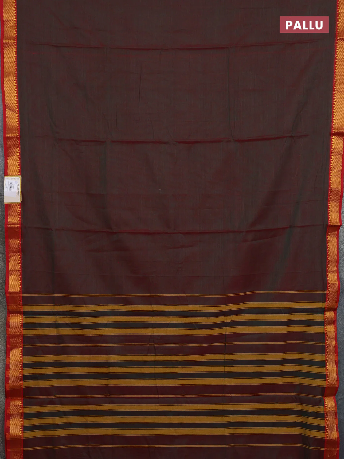 Narayanpet cotton saree dual shade of reddish green and red with plain body with zari woven border - Image 3