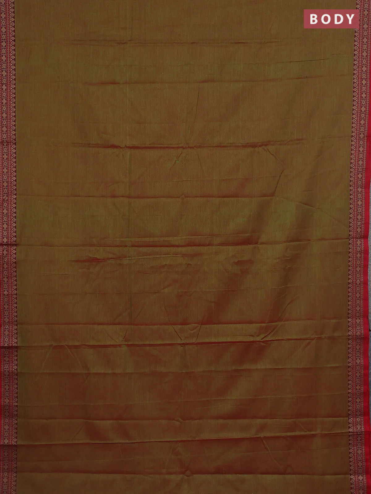 Narayanpet cotton saree dual shade of redish green and red with plain body and thread woven border - Image 2
