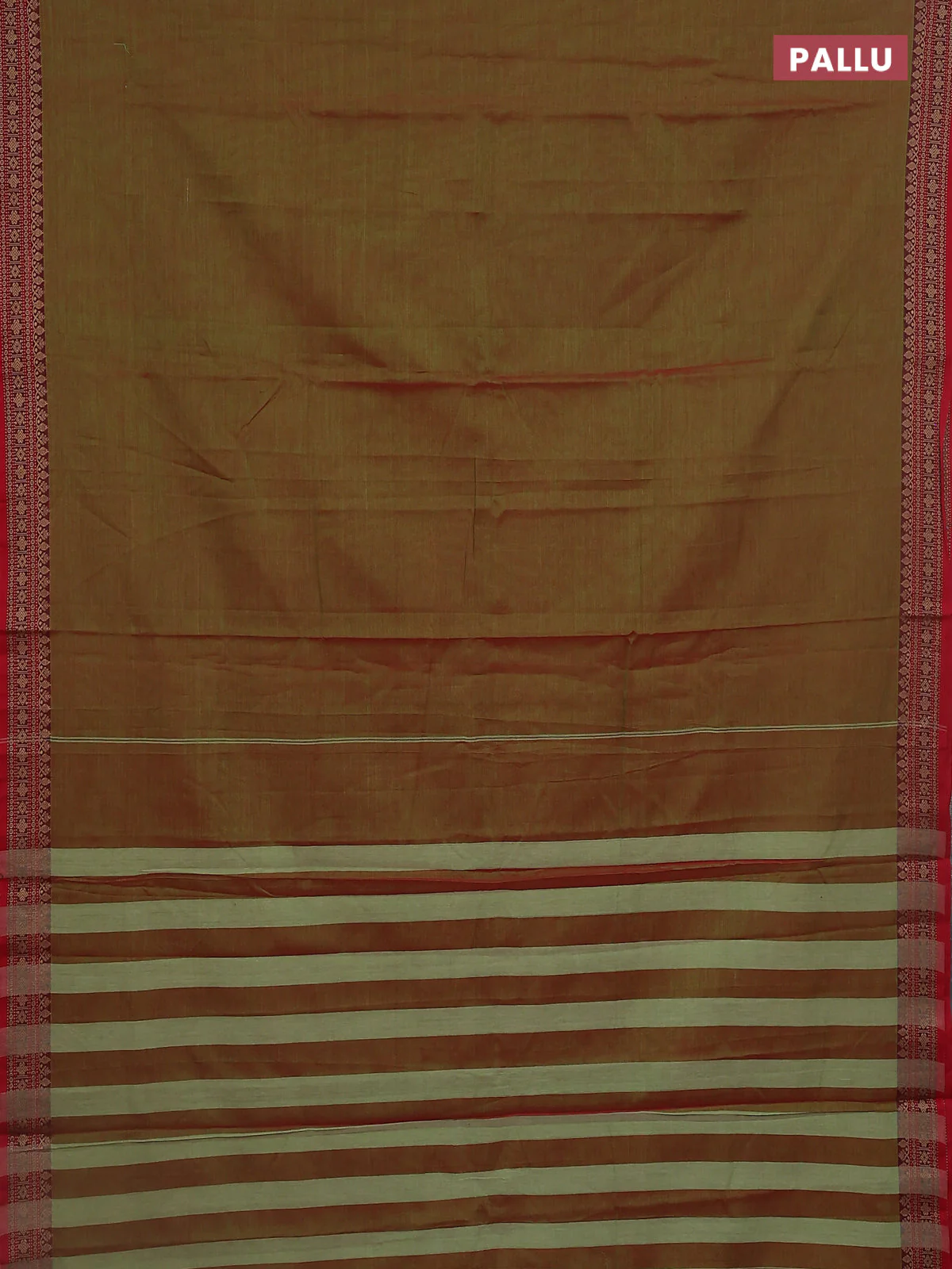 Narayanpet cotton saree dual shade of redish green and red with plain body and thread woven border - Image 3