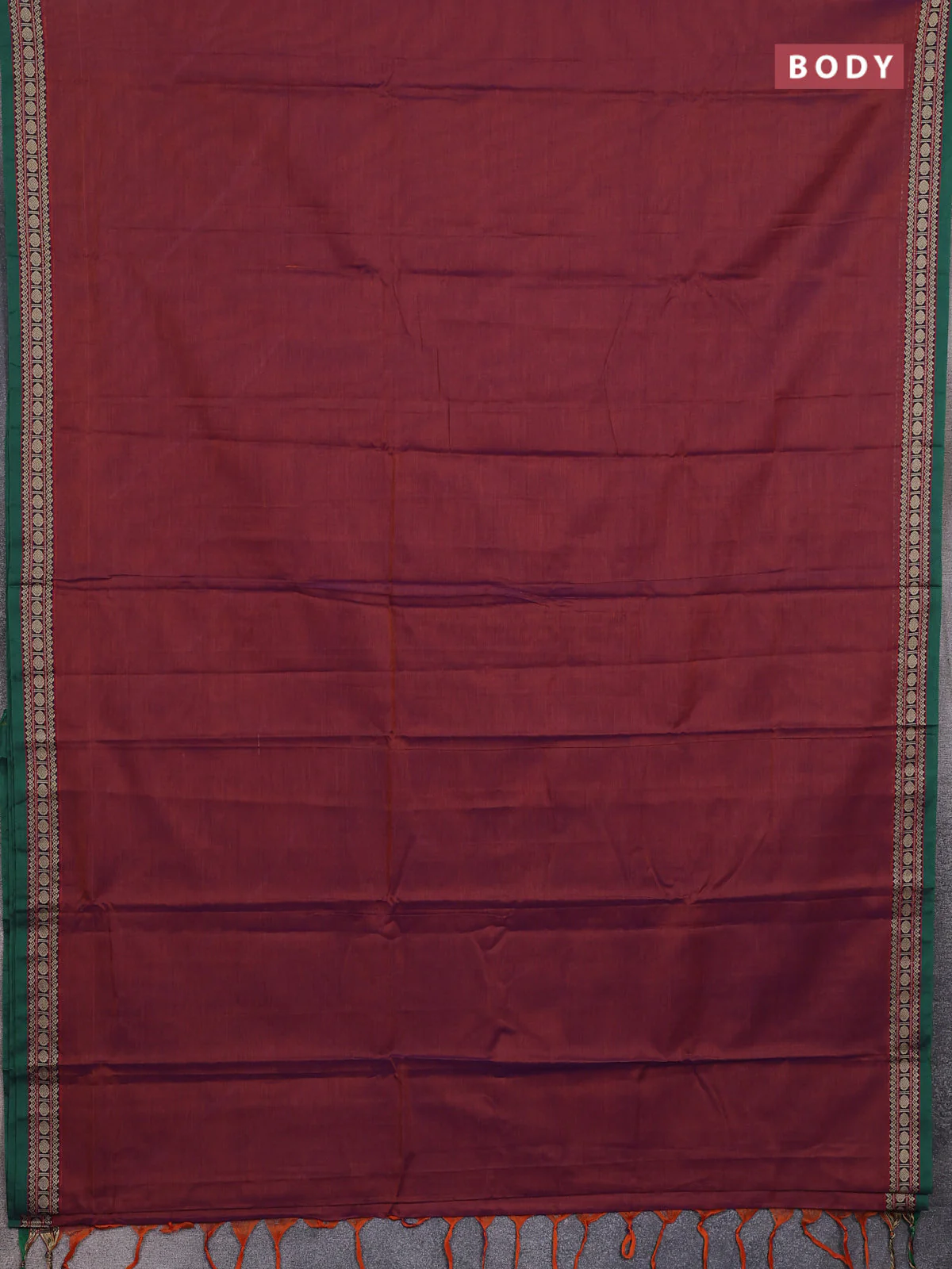 Narayanpet cotton saree dual shade of rust and green with plain body and thread woven butta border - Image 2