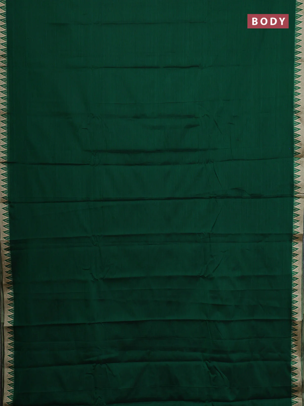 Narayanpet cotton saree green and beige with plain body and temple thread woven border - Image 2