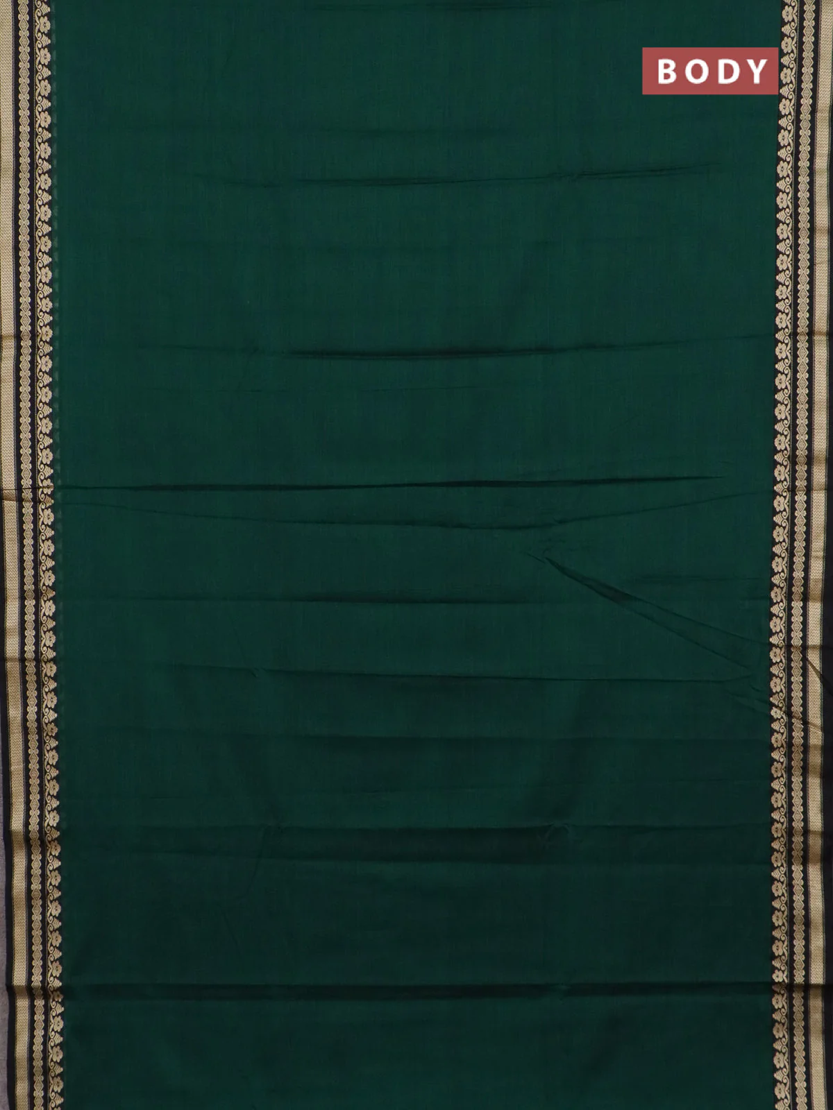 Narayanpet cotton saree green and black with plain body and thread woven border - Image 2