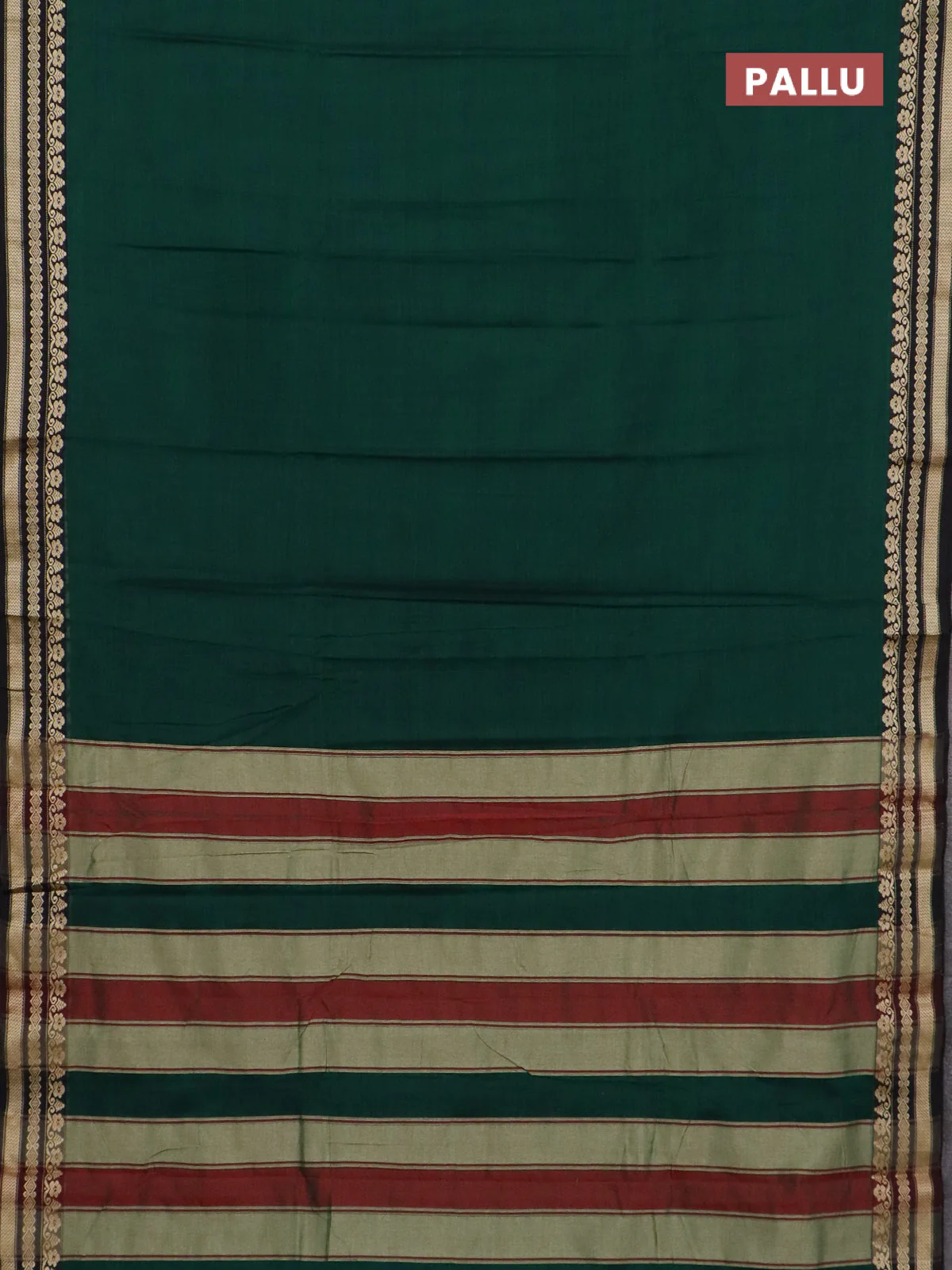 Narayanpet cotton saree green and black with plain body and thread woven border - Image 3