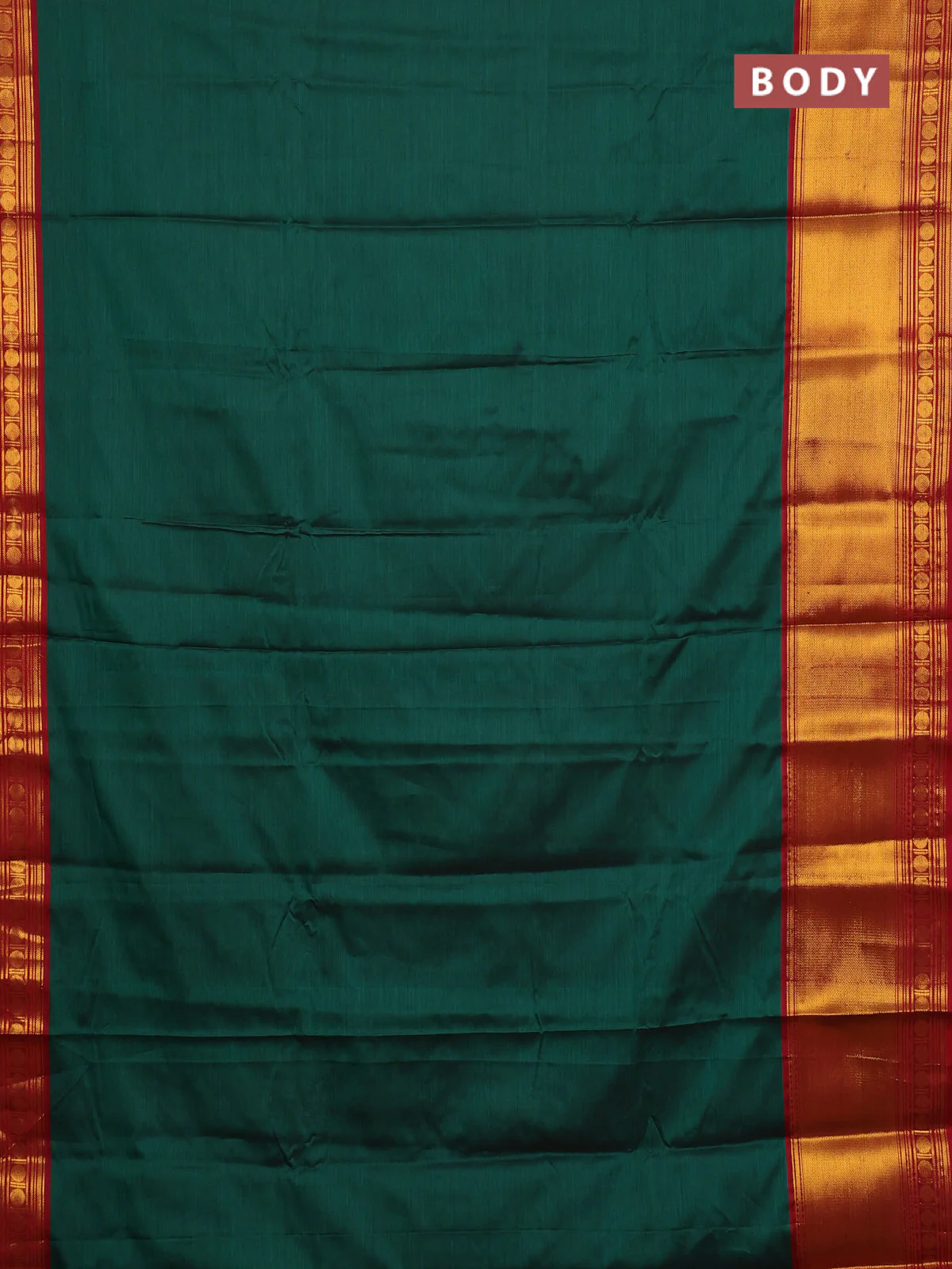 Narayanpet cotton saree green and maroon with plain body and long zari woven border - Image 2