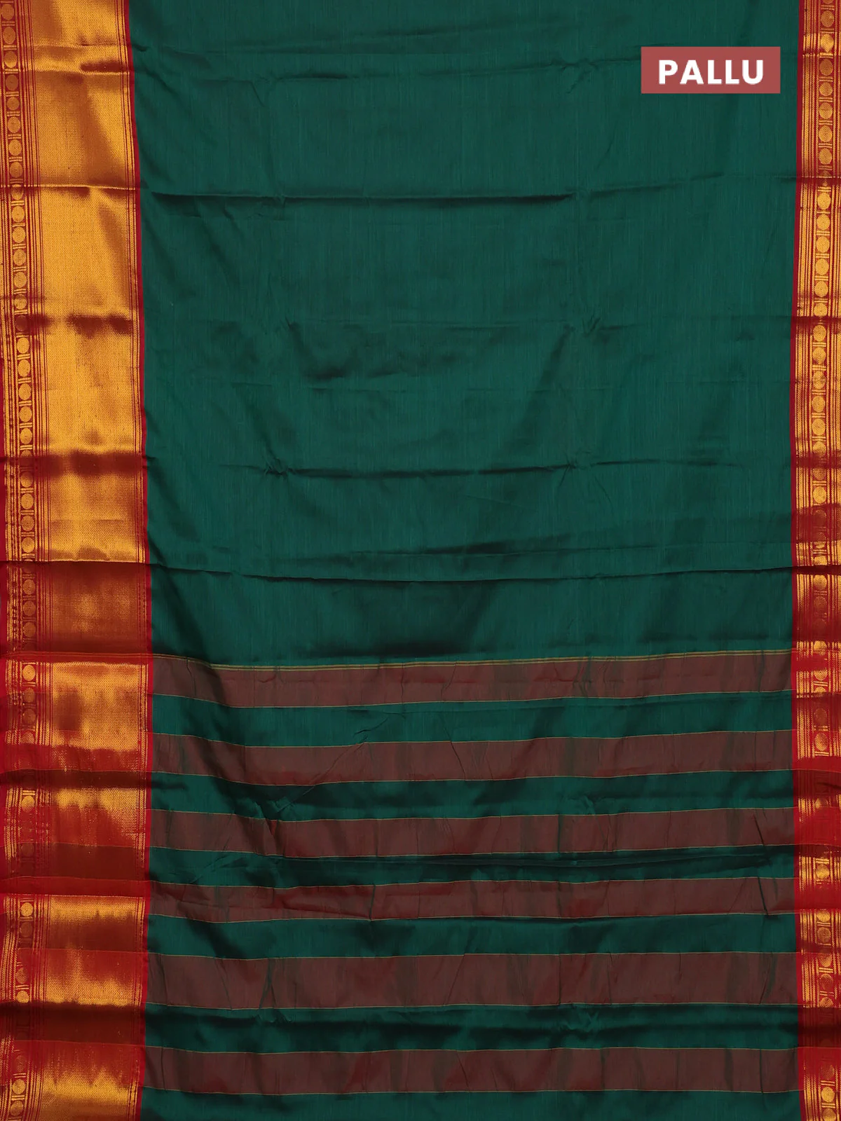 Narayanpet cotton saree green and maroon with plain body and long zari woven border - Image 3