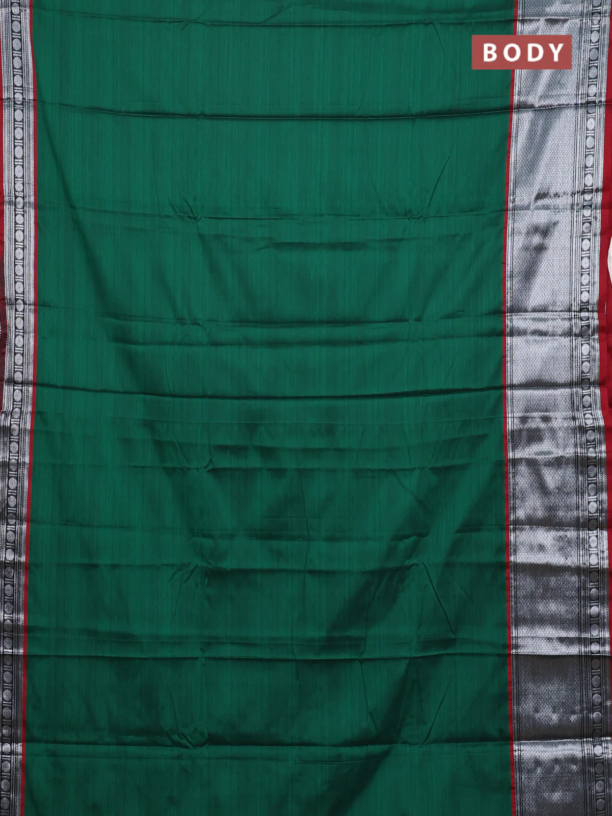 Narayanpet cotton saree green and maroon with plain body and long zari woven border - Image 2