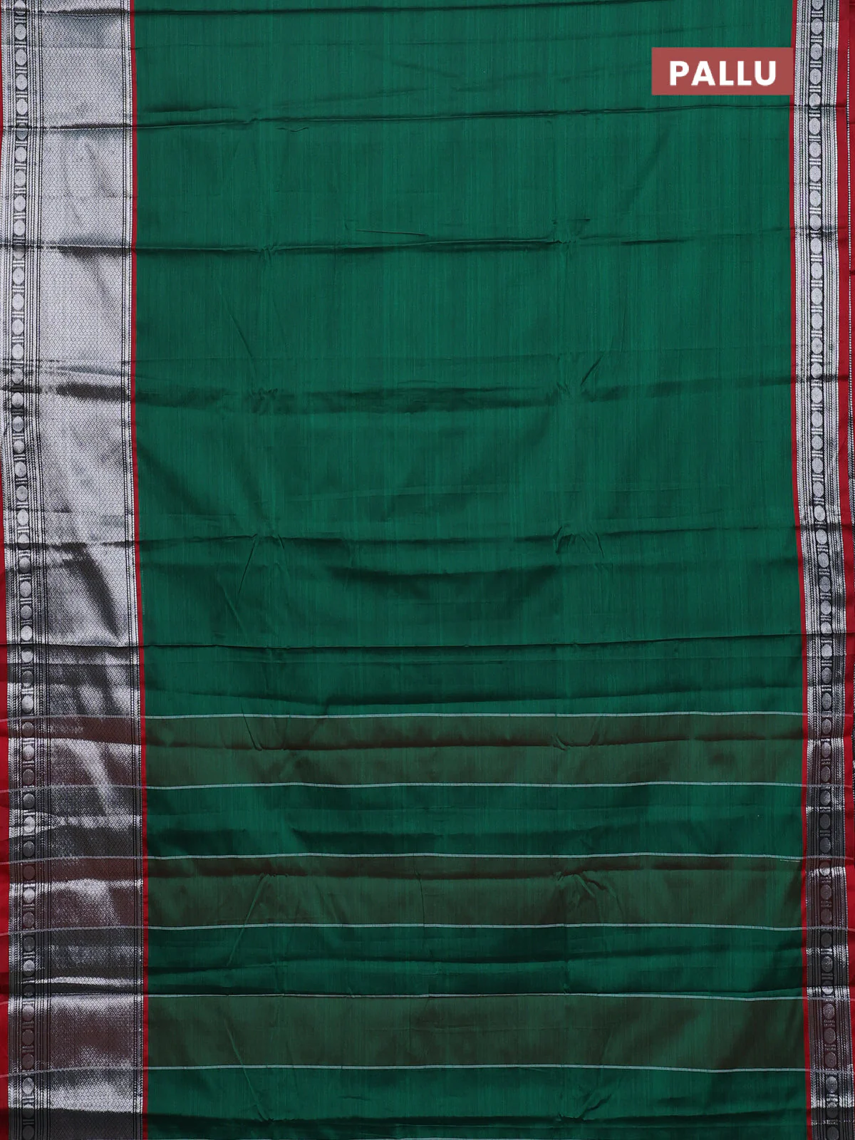 Narayanpet cotton saree green and maroon with plain body and long zari woven border - Image 3