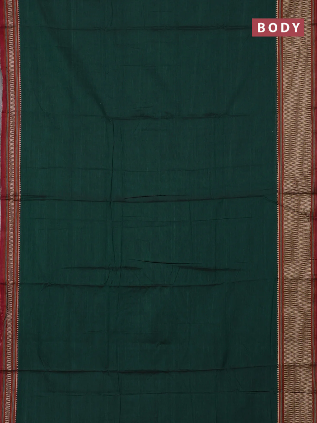 Narayanpet cotton saree green and maroon with plain body and thread woven border - Image 2