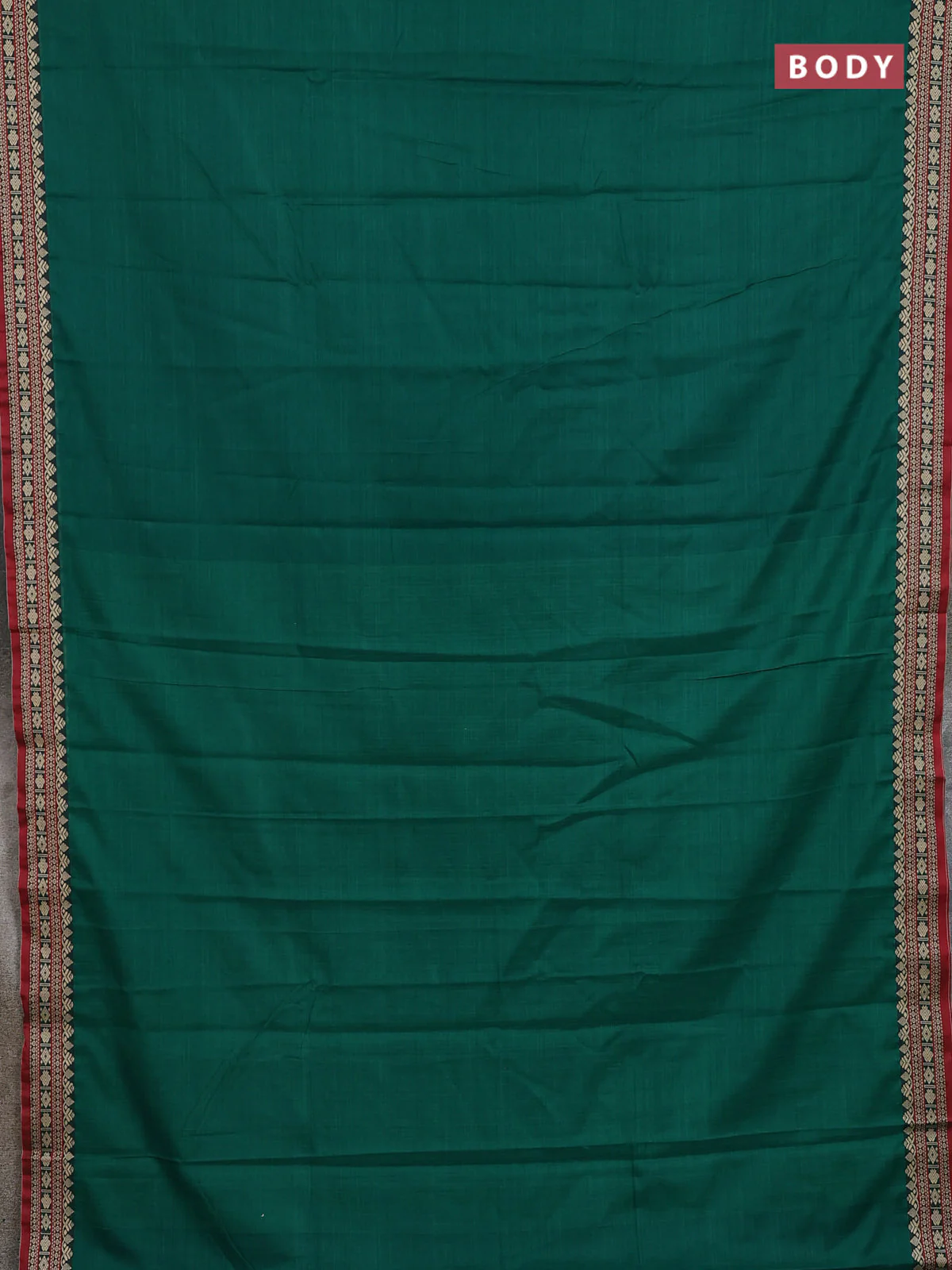 Narayanpet cotton saree green and maroon with plain body and thread woven border - Image 2