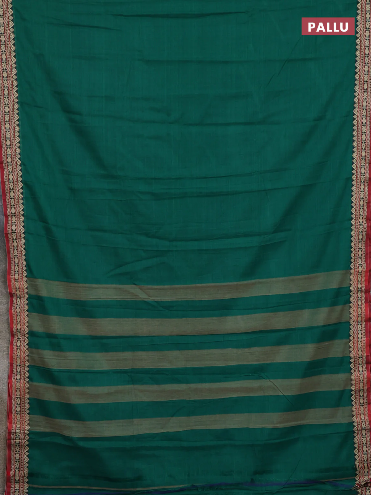 Narayanpet cotton saree green and maroon with plain body and thread woven border - Image 3