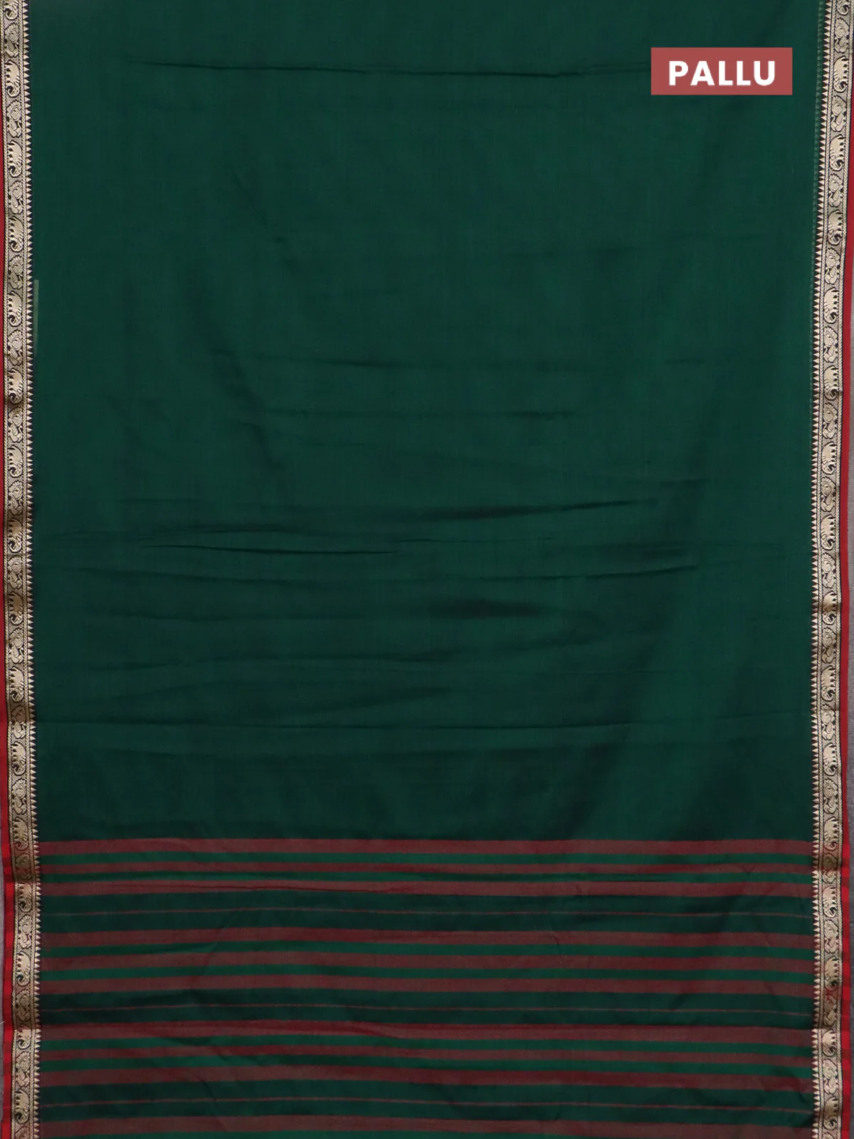 Narayanpet cotton saree green and maroon with plain body and thread woven border - Image 7