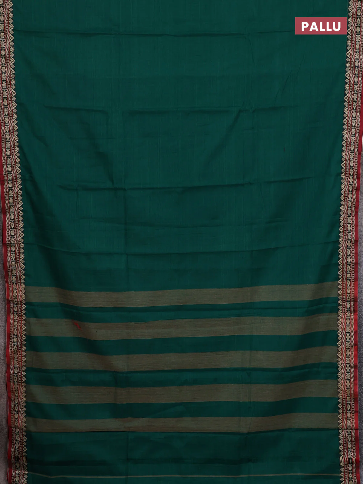 Narayanpet cotton saree green and maroon with plain body and thread woven border - Image 3