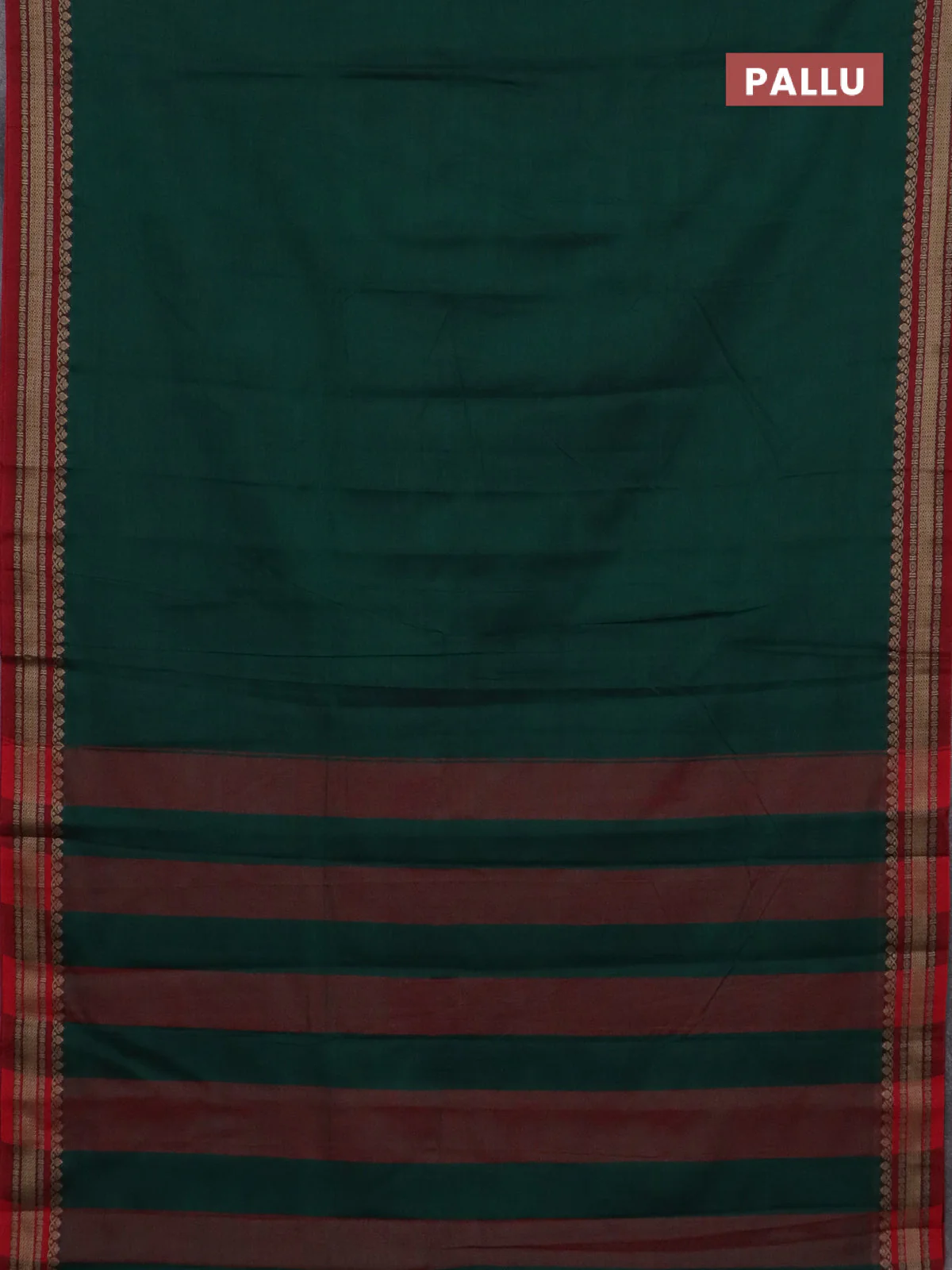 Narayanpet cotton saree green and maroon with plain body and thread woven border - Image 3