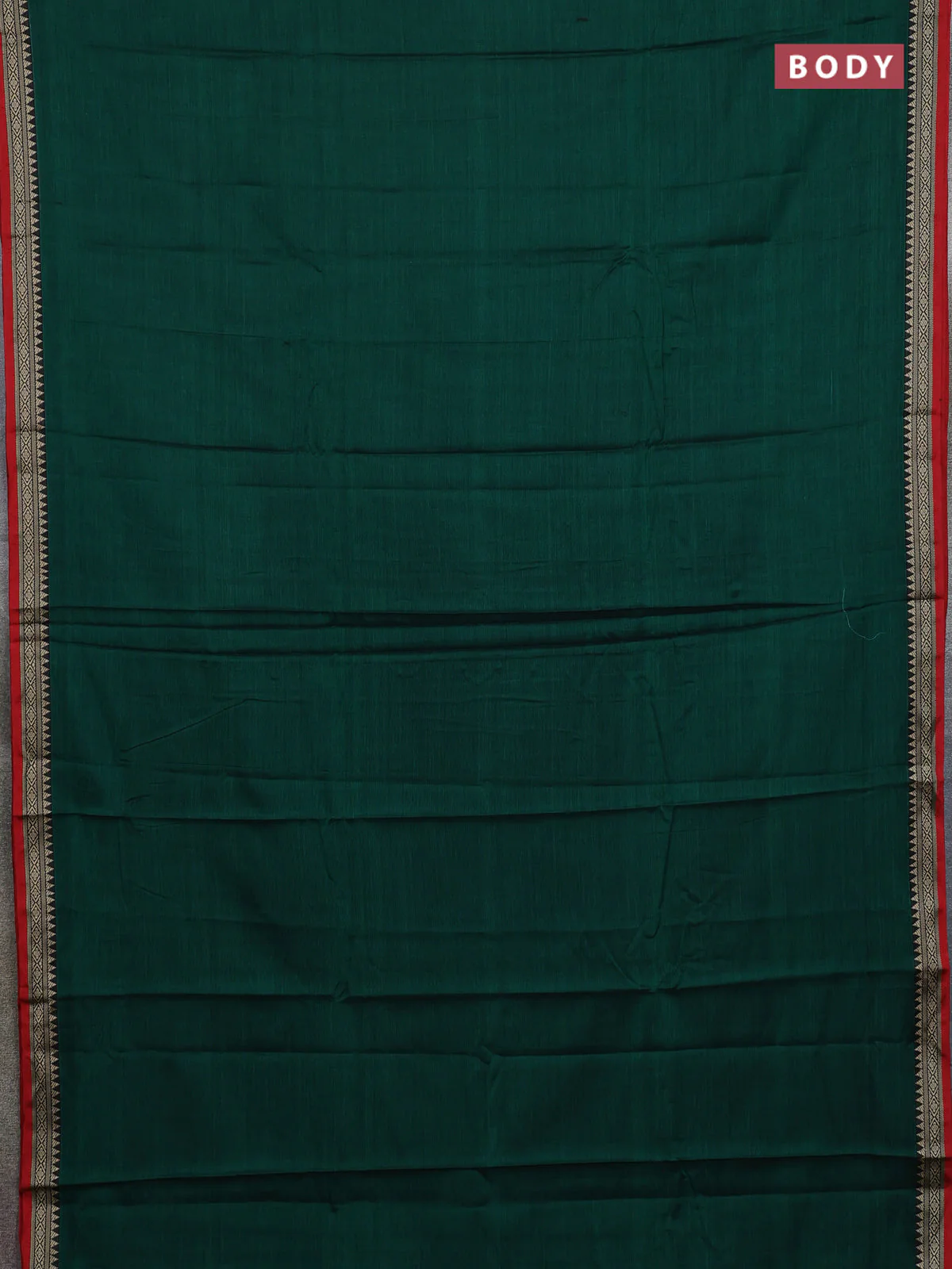 Narayanpet cotton saree green and maroon with plain body and thread woven border - Image 2