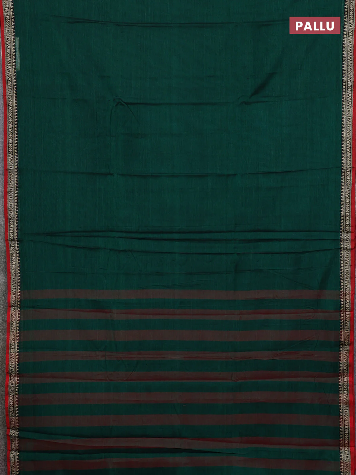 Narayanpet cotton saree green and maroon with plain body and thread woven border - Image 3