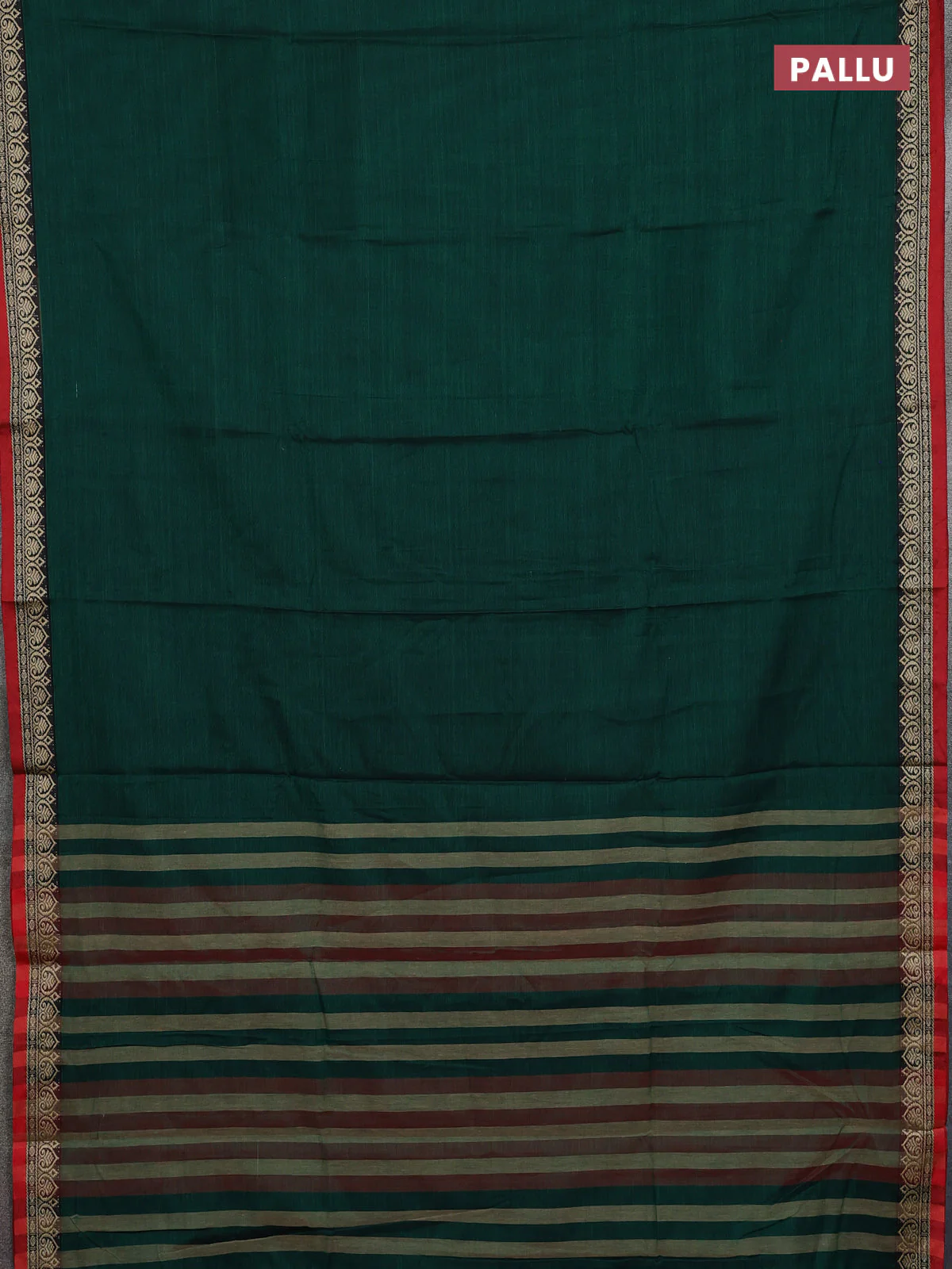Narayanpet cotton saree green and maroon with plain body and thread woven border - Image 3